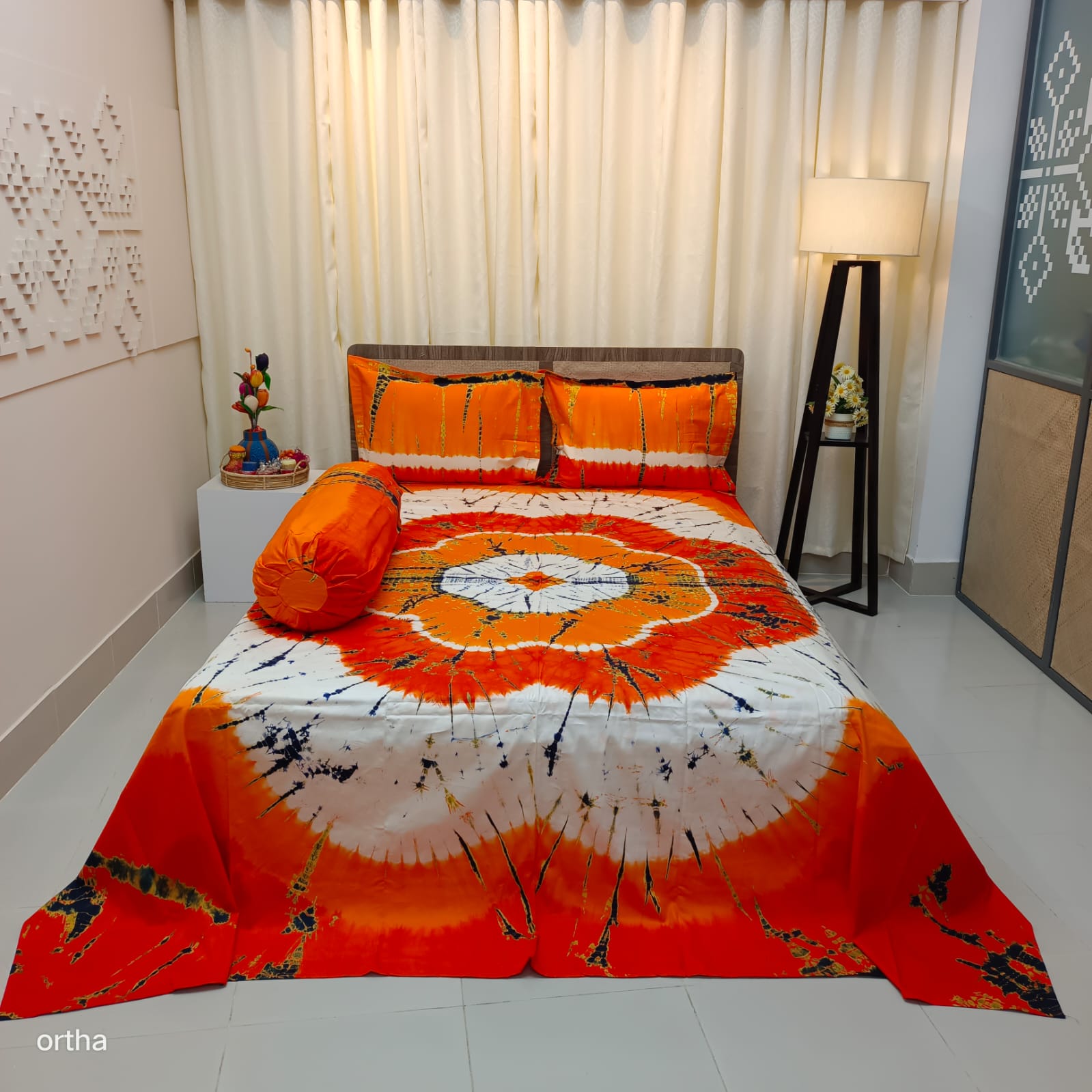 Tie-dye Plain Satin Cotton Ortha Bedsheet