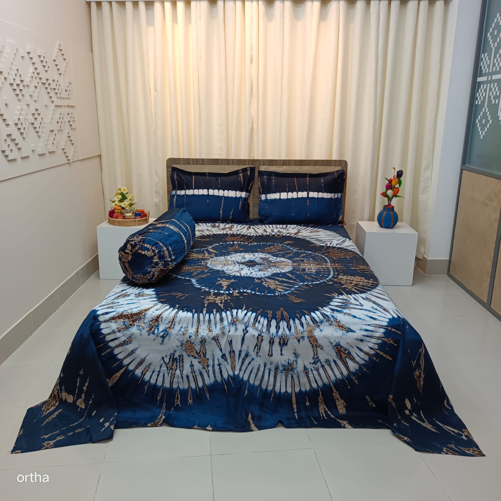 Tie-dye Plain Satin Cotton Ortha Bedsheet