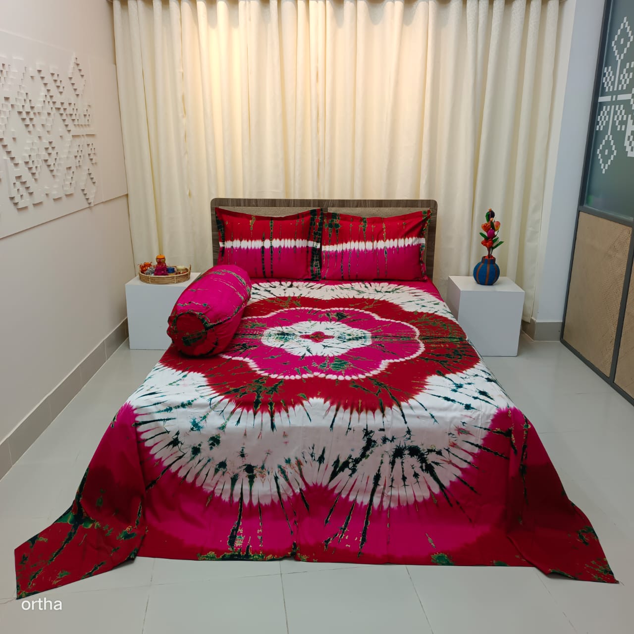 Tie-dye Plain Satin Cotton Ortha Bedsheet