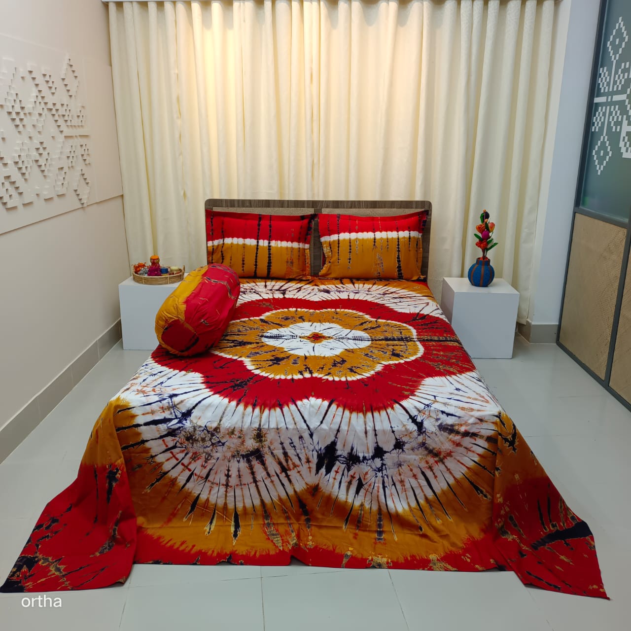 Tie-dye Plain Satin Cotton Ortha Bedsheet
