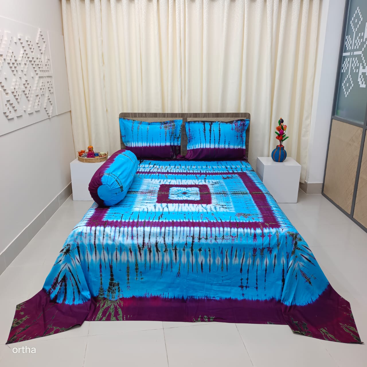 Tie-dye Plain Satin Cotton Ortha Bedsheet