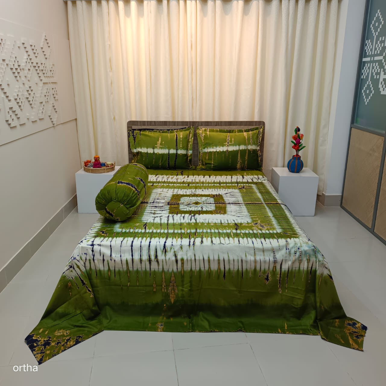 Tie-dye Plain Satin Cotton Ortha Bedsheet