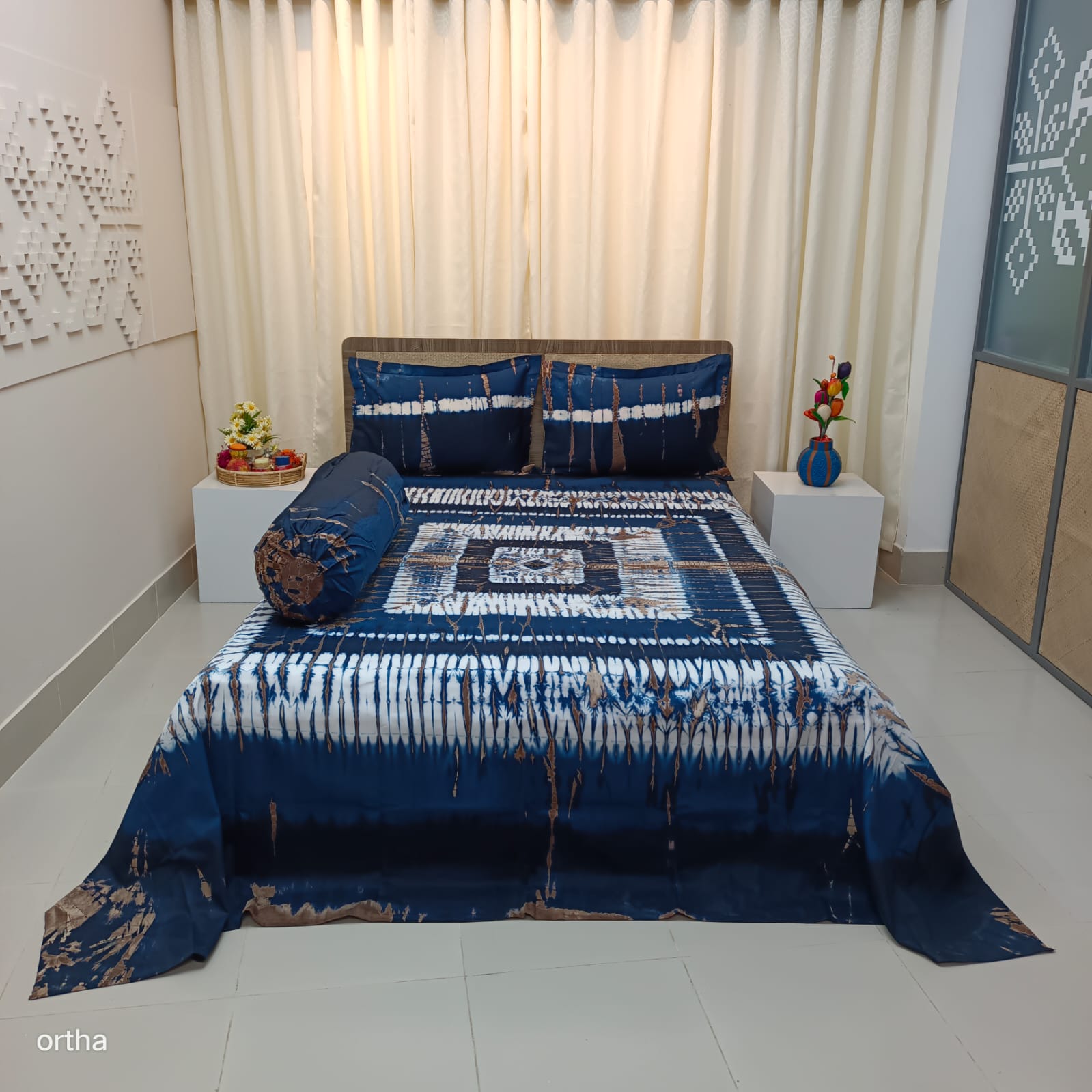 Tie-dye Plain Satin Cotton Ortha Bedsheet