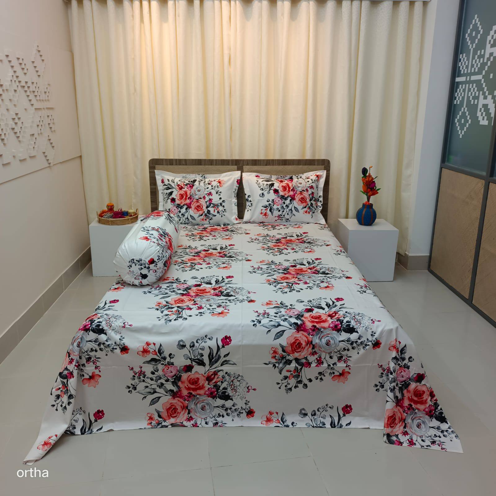 Luxury Twill Cotton Ortha Bedsheet – King Size – 3Pecs – P-White (Free Side Pillow Cover)