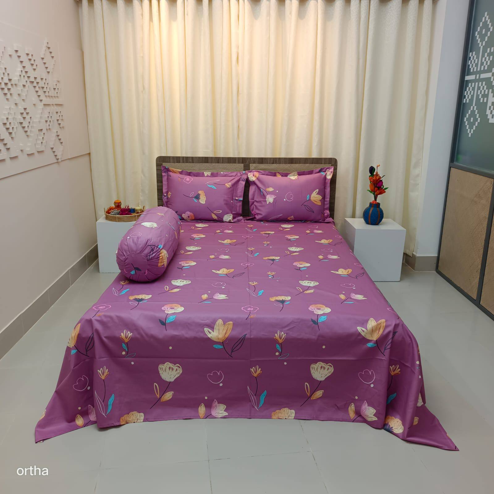 Luxury Twill Cotton Ortha Bedsheet – King Size – 3Pecs – Hit Purple