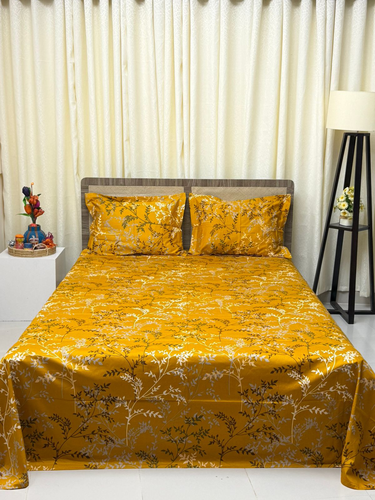 Luxury Twill Cotton Ortha Bedsheet – King Size – 3Pecs – Golden Lata