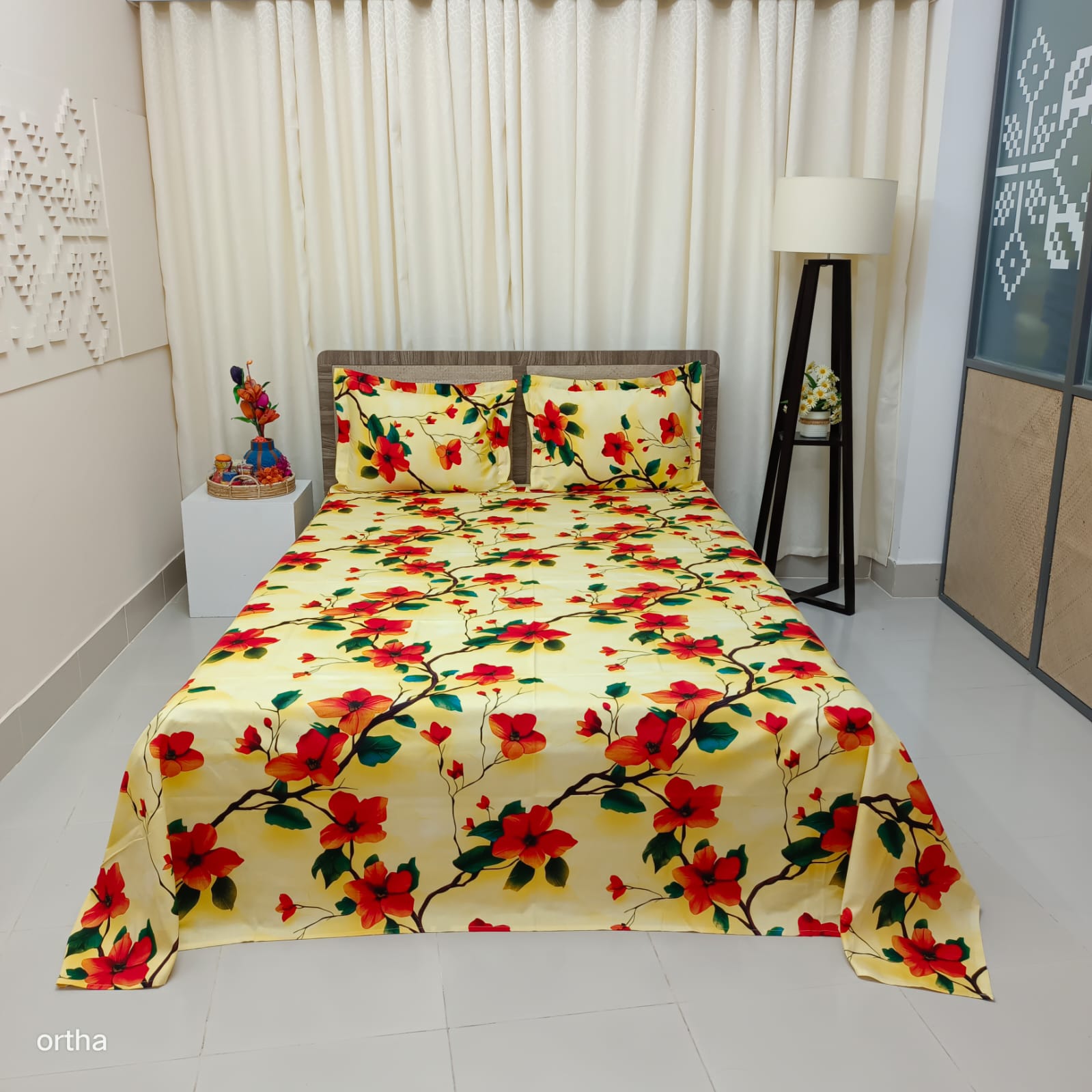 100% Cotton Luxury Twill Ortha Bedsheet – King Size – 3Pecs – Jaba Lemon