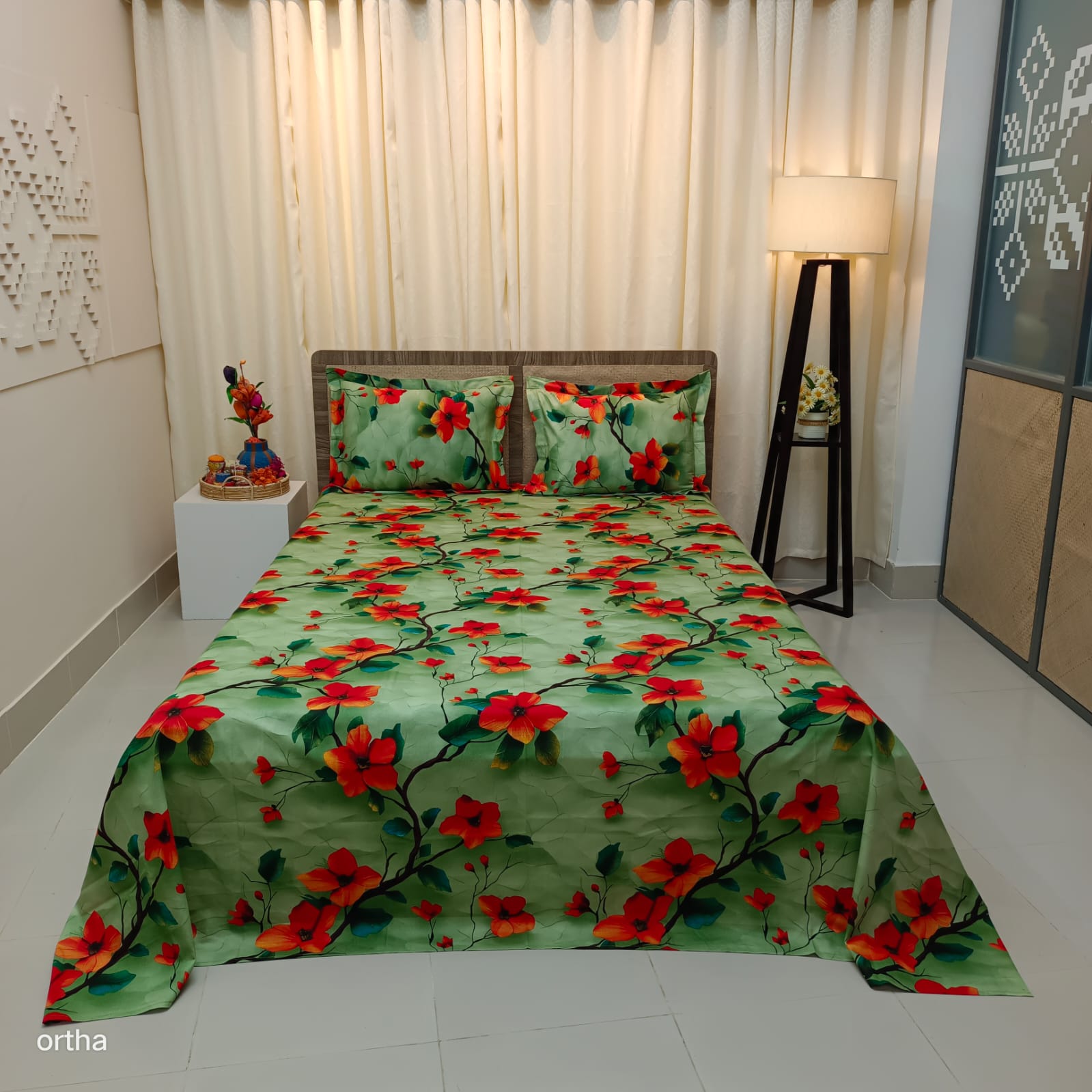 100% Cotton Luxury Twill Ortha Bedsheet – King Size – 3Pecs – Jaba Green