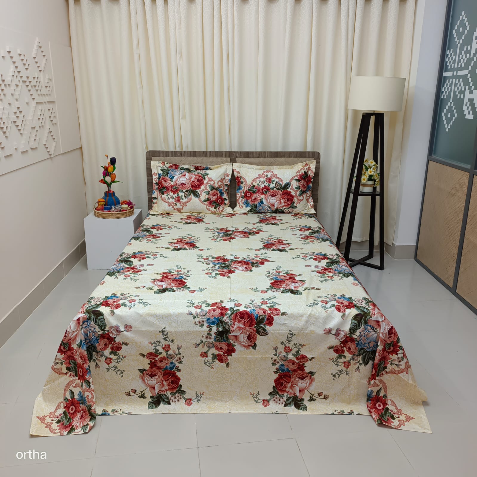 100% Cotton 4Pecs Luxury Twill Ortha Bedsheet – King Size – Hit Cream