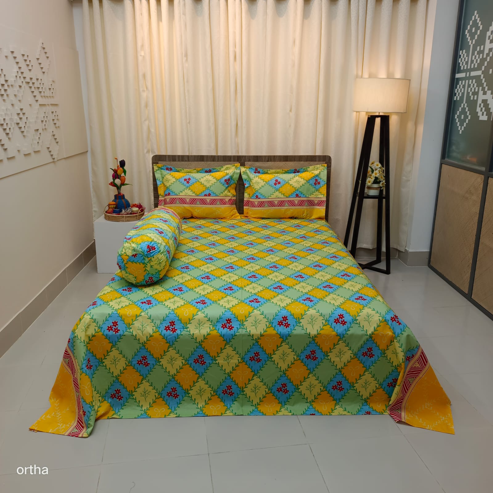 100% Cotton 4Pecs Luxury Twill Ortha Bedsheet – King Size – Harmony Yellow