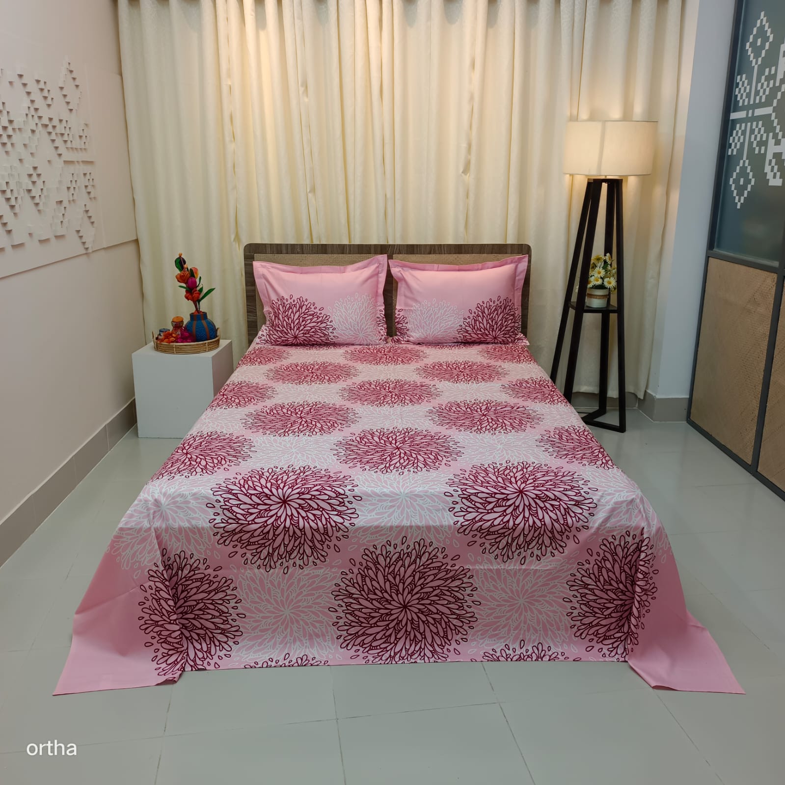 100% Cotton Luxury Twill Ortha Bedsheet – King Size – 3Pecs – Atoshbaji Pink