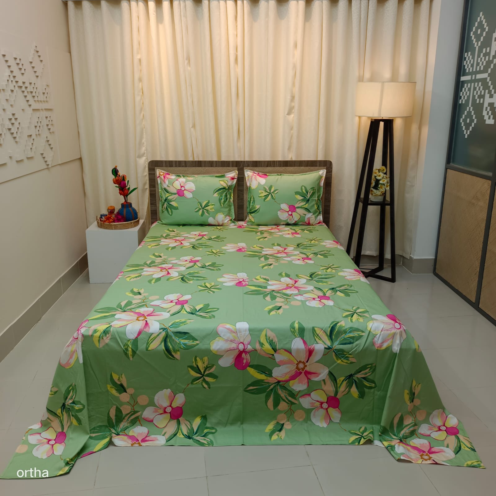 OLS Premium Satin Twill Cotton Bedsheet - Tiya