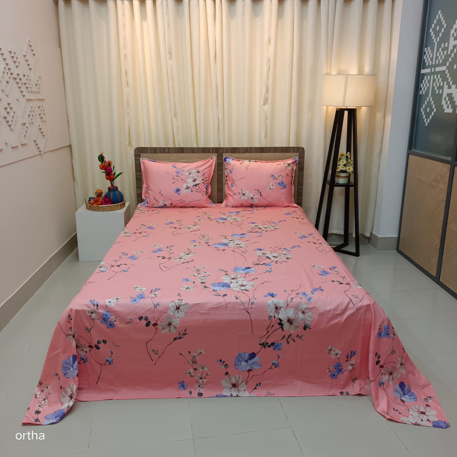 OLS Premium Satin Twill Cotton Bedsheet - Lily