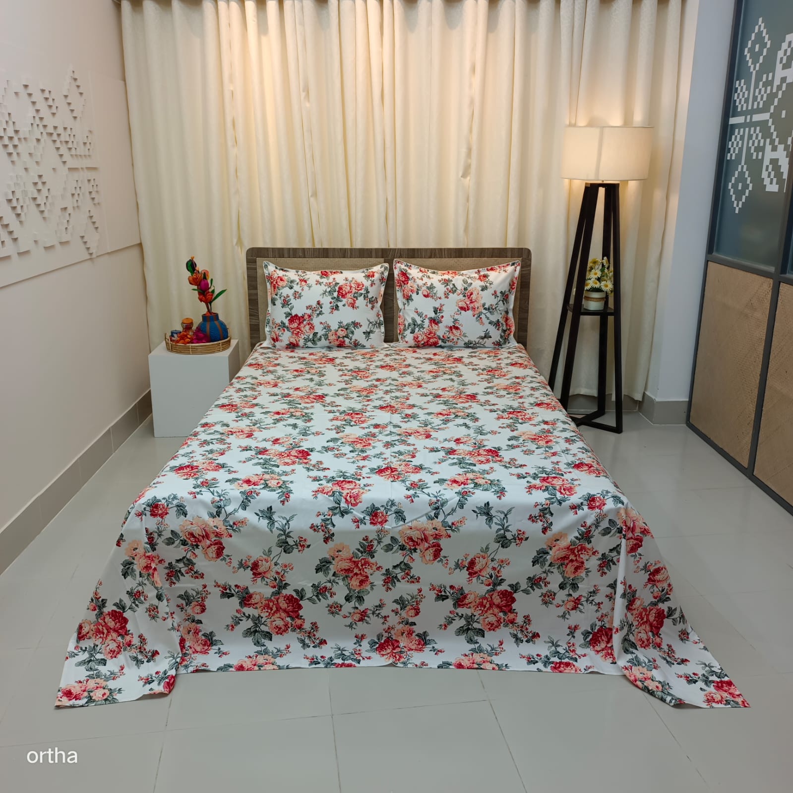 OLS Premium Satin Twill Cotton Bedsheet - Rosy