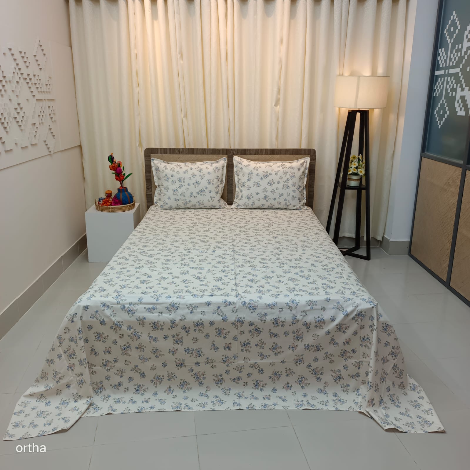 OLS Premium Satin Twill Cotton Bedsheet - Snowdrop