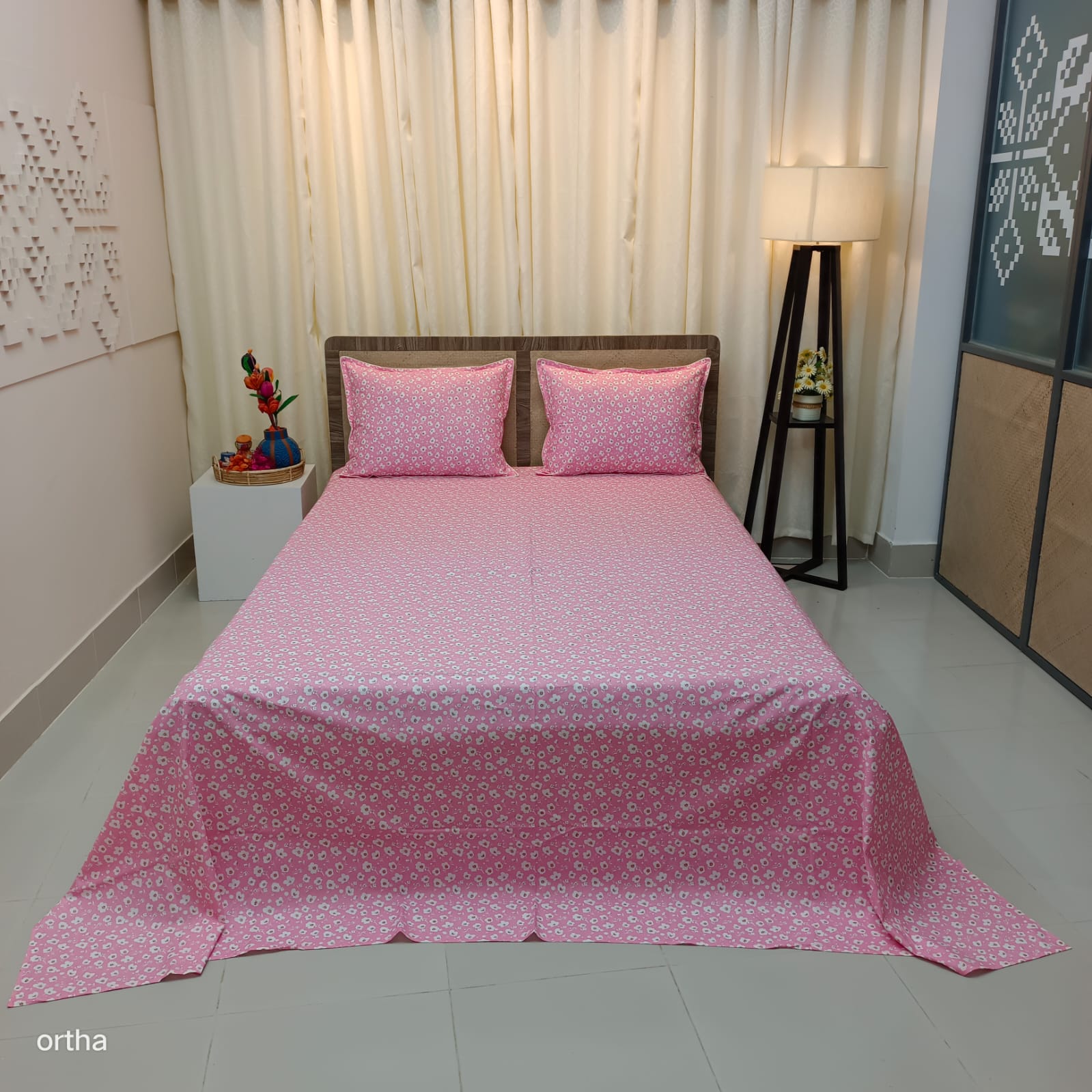 OLS Super King Size Pure Cotton Bedsheet - Pinky