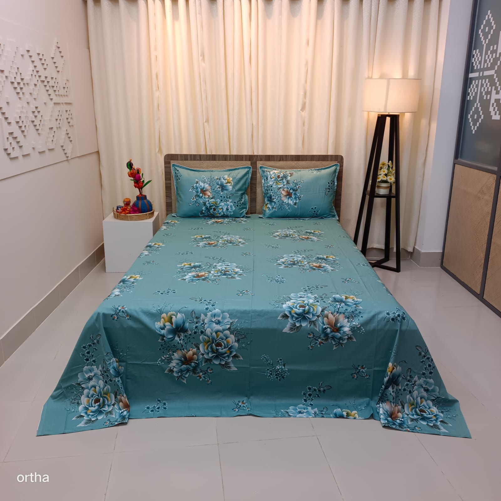 OLS Super King Size Luxury Twill Cotton Bedsheet - Sea Green