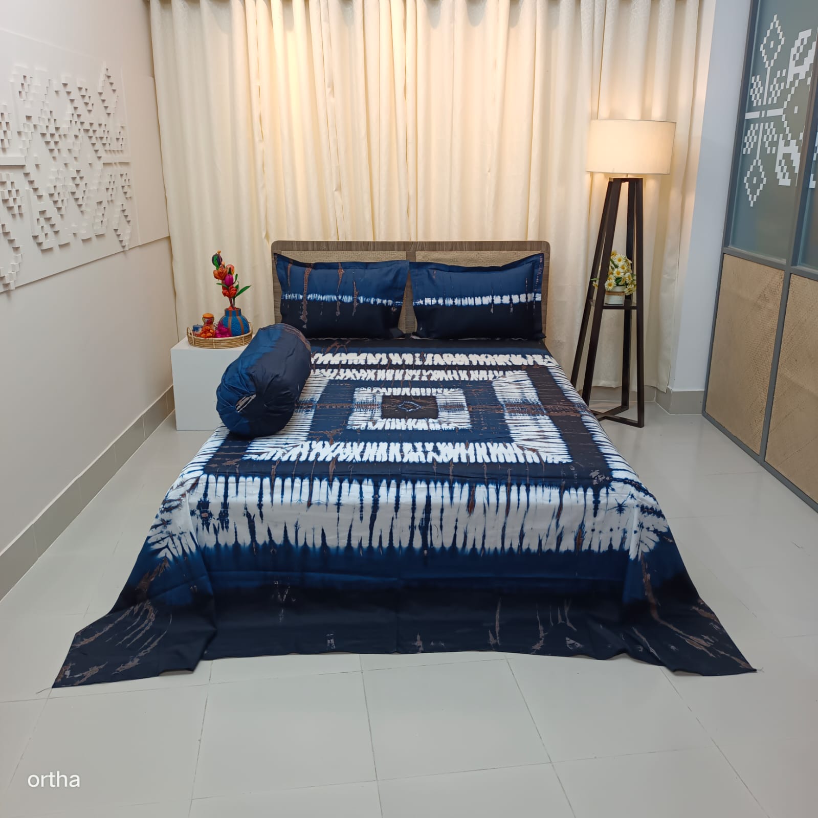 Tie-dye Plain Satin Cotton Ortha Bedsheet - 4 Pecs Set
