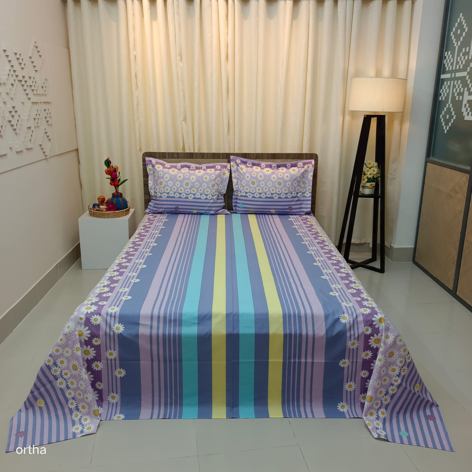 ORTHA EXCLUSIVE COTTON KING SIZE BEDSHEET – 3 PECS SET - LILAC