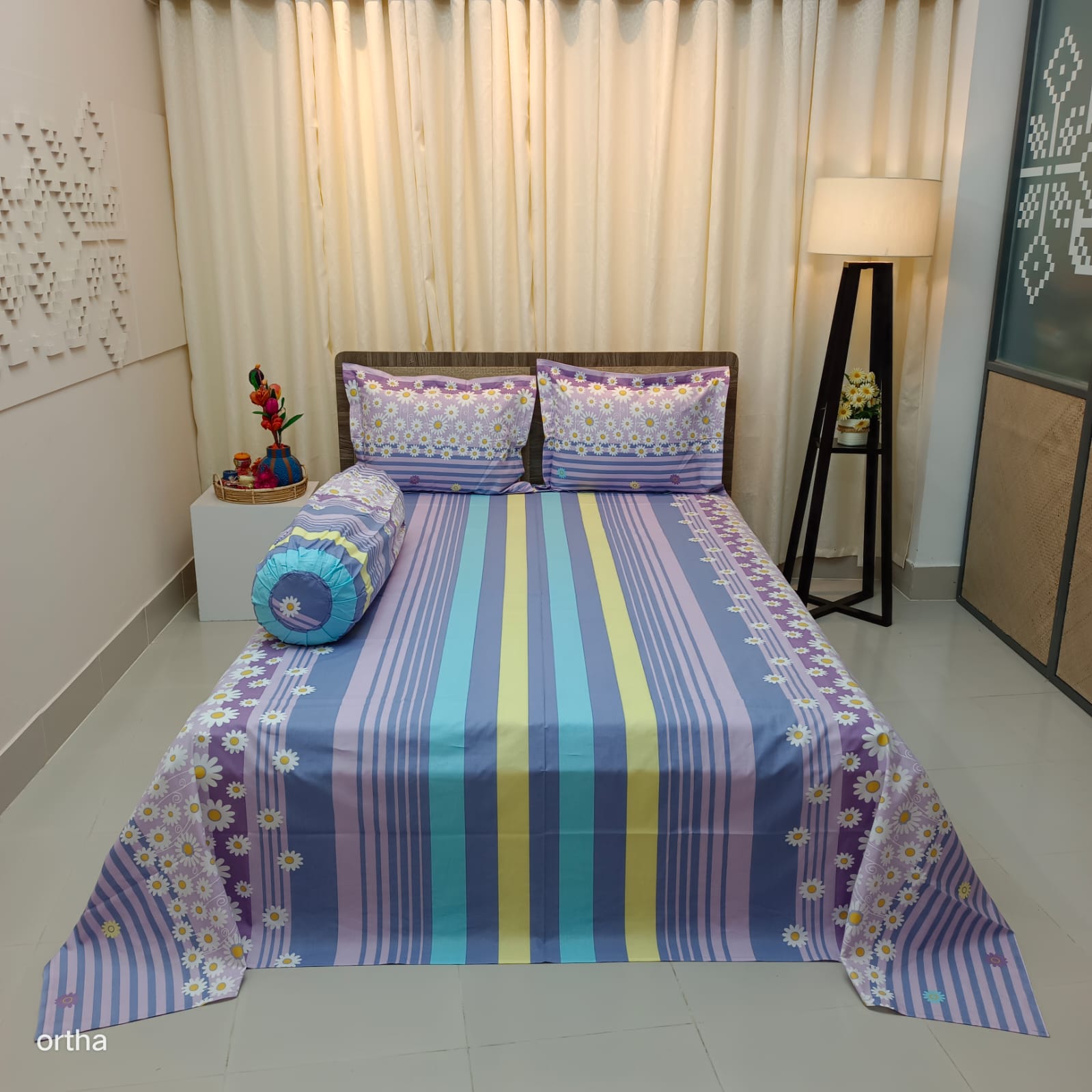 ORTHA EXCLUSIVE COTTON KING SIZE BEDSHEET – 4 PECS SET - LILAC