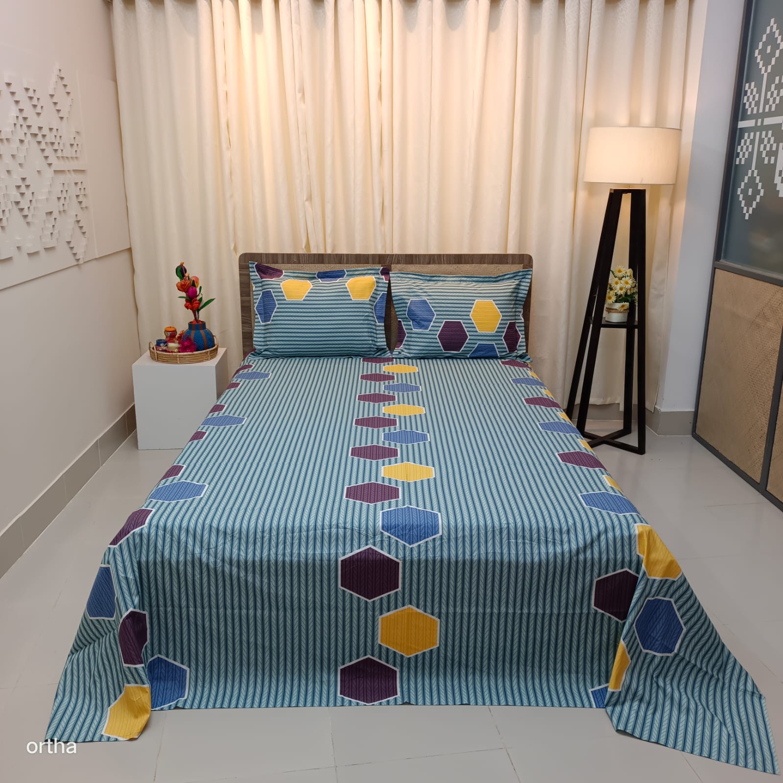 ORTHA EXCLUSIVE COTTON KING SIZE BEDSHEET – 3 PECS SET - DENIM