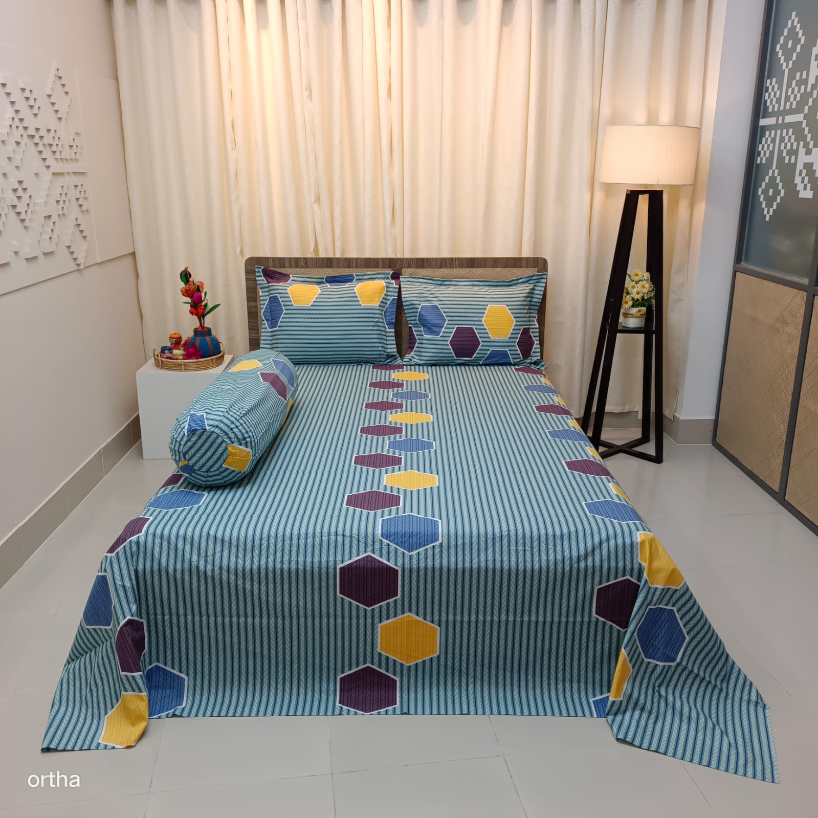 ORTHA EXCLUSIVE COTTON KING SIZE BEDSHEET – 4 PECS SET - DENIM