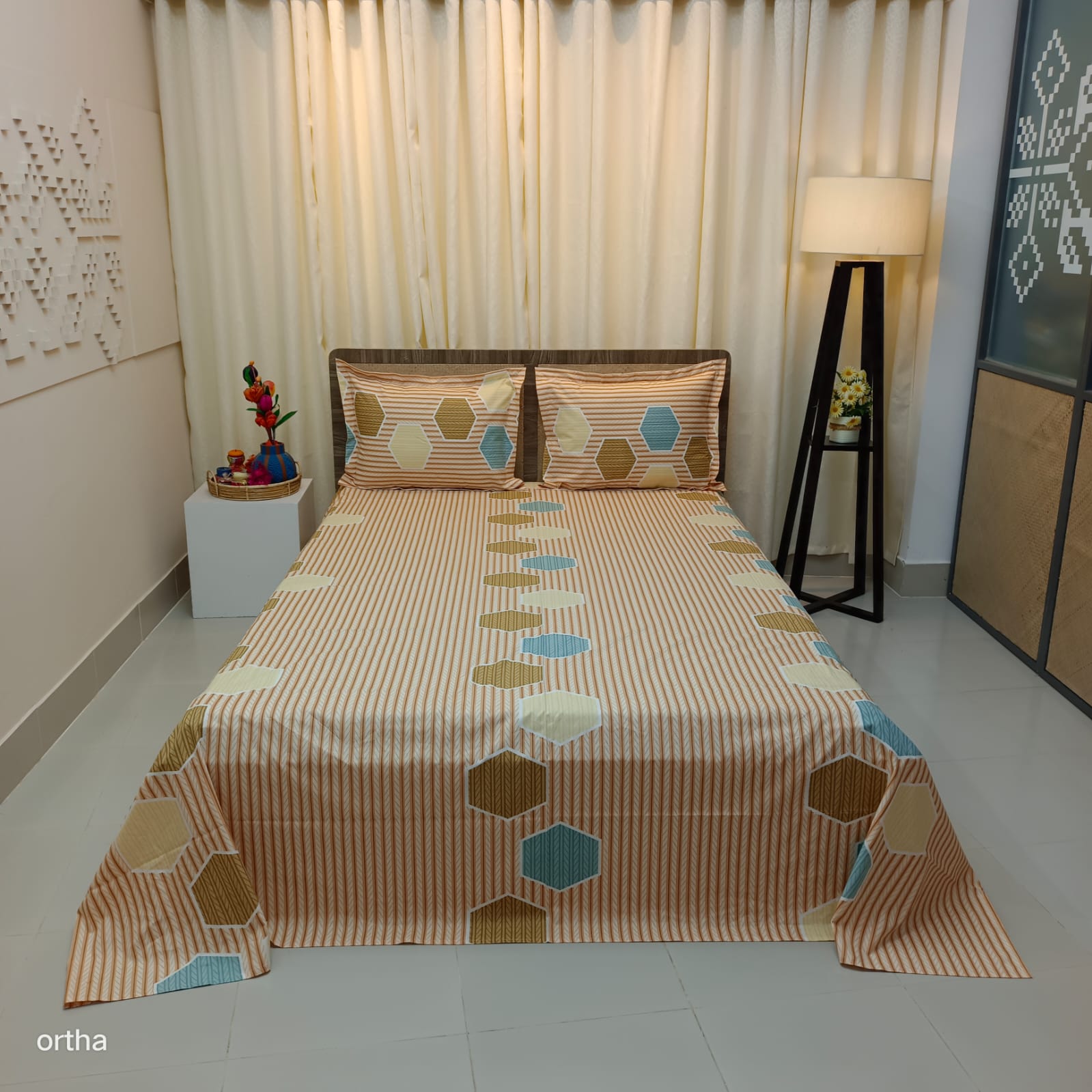 ORTHA EXCLUSIVE COTTON KING SIZE BEDSHEET – 3 PECS SET - HONEY