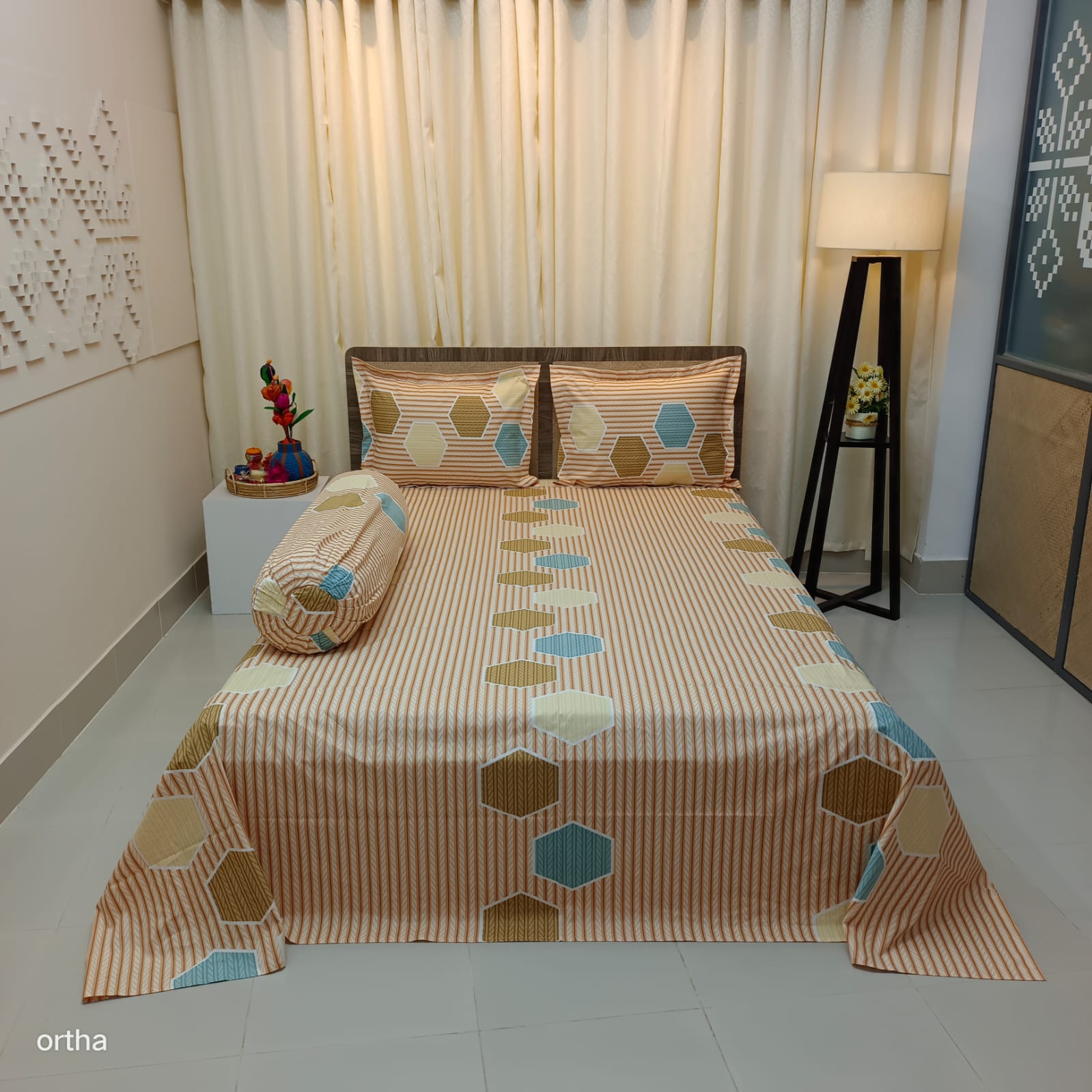 ORTHA EXCLUSIVE COTTON KING SIZE BEDSHEET – 4 PECS SET - HONEY