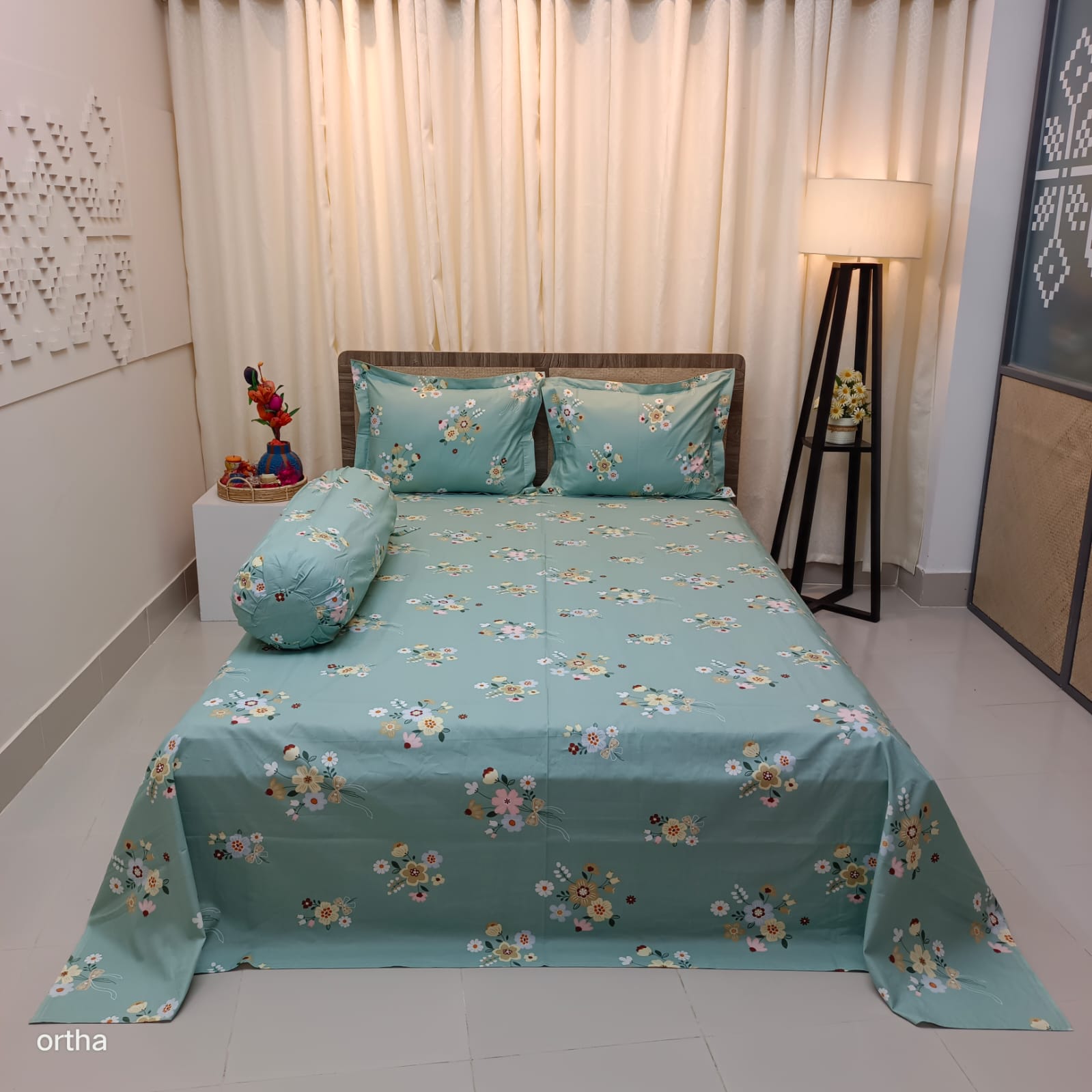 ORTHA EXCLUSIVE COTTON KING SIZE BEDSHEET – 4 PECS SET - DAISY MIST