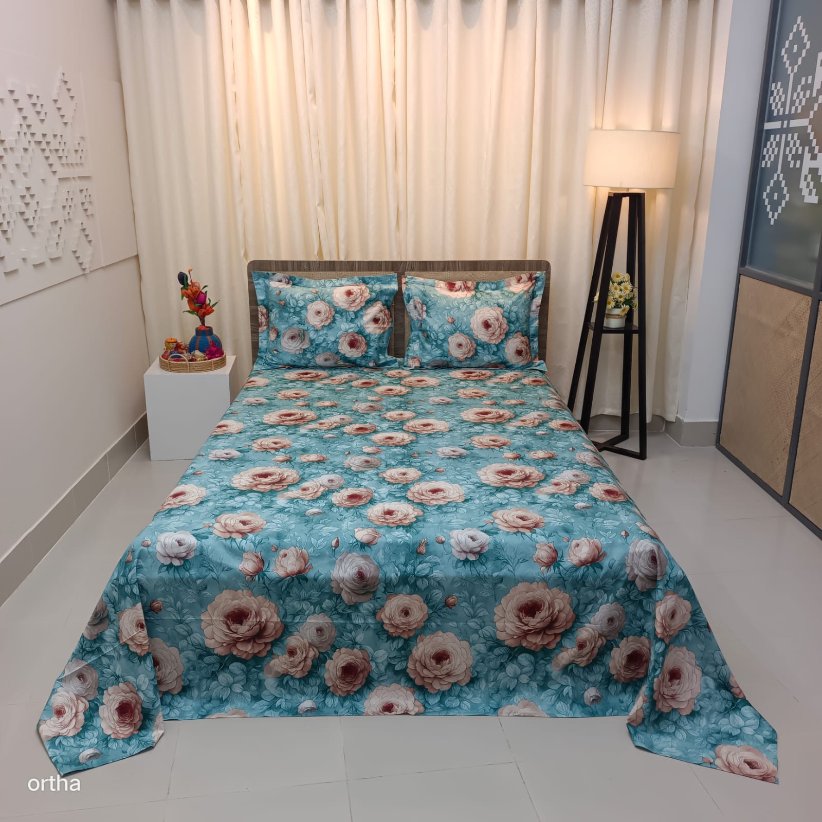 30/30 Count Premium Ortha Luxury Exclusive Bedsheet – King Size – 3 Pecs Set - Ocean Rose