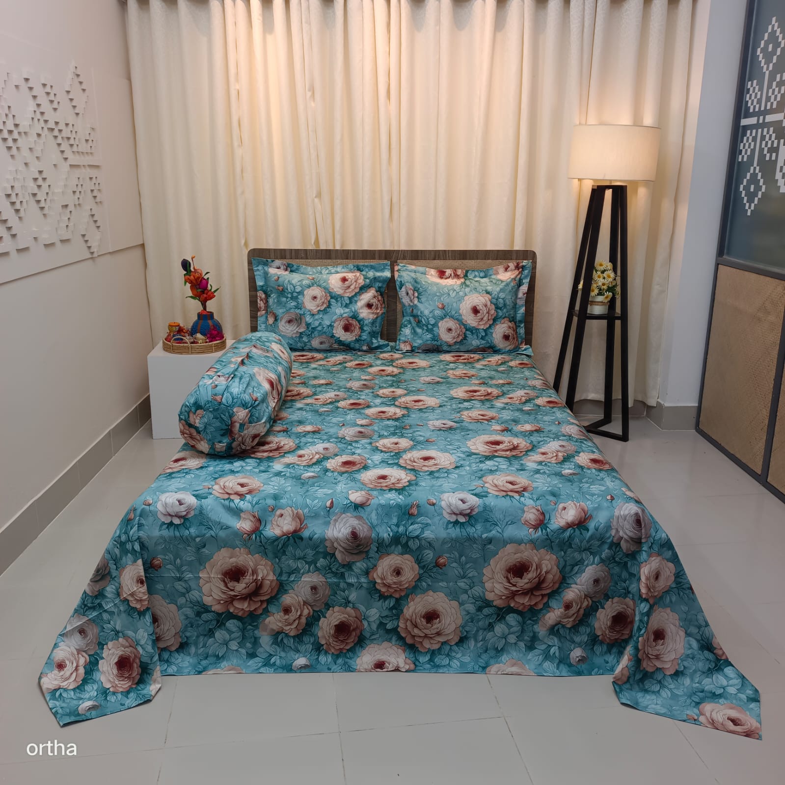 30/30 Count Premium Ortha Luxury Exclusive Bedsheet – King Size – 4 Pecs Set - Ocean Rose