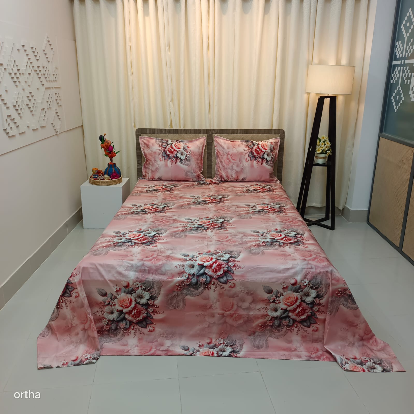 OLS Super King Size High End Cotton 3D Printed Bedsheet