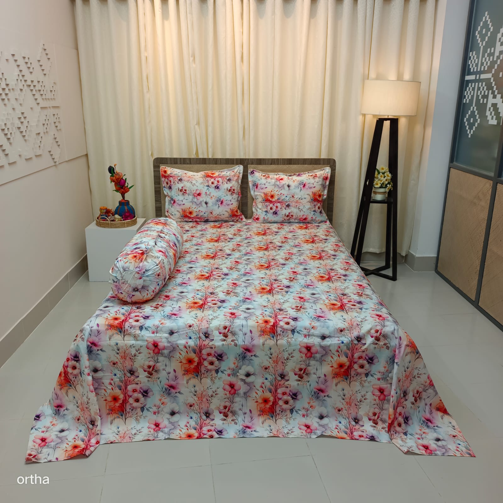 OLS Super King Size High End Cotton 3D Printed Bedsheet - 4Pecs Set