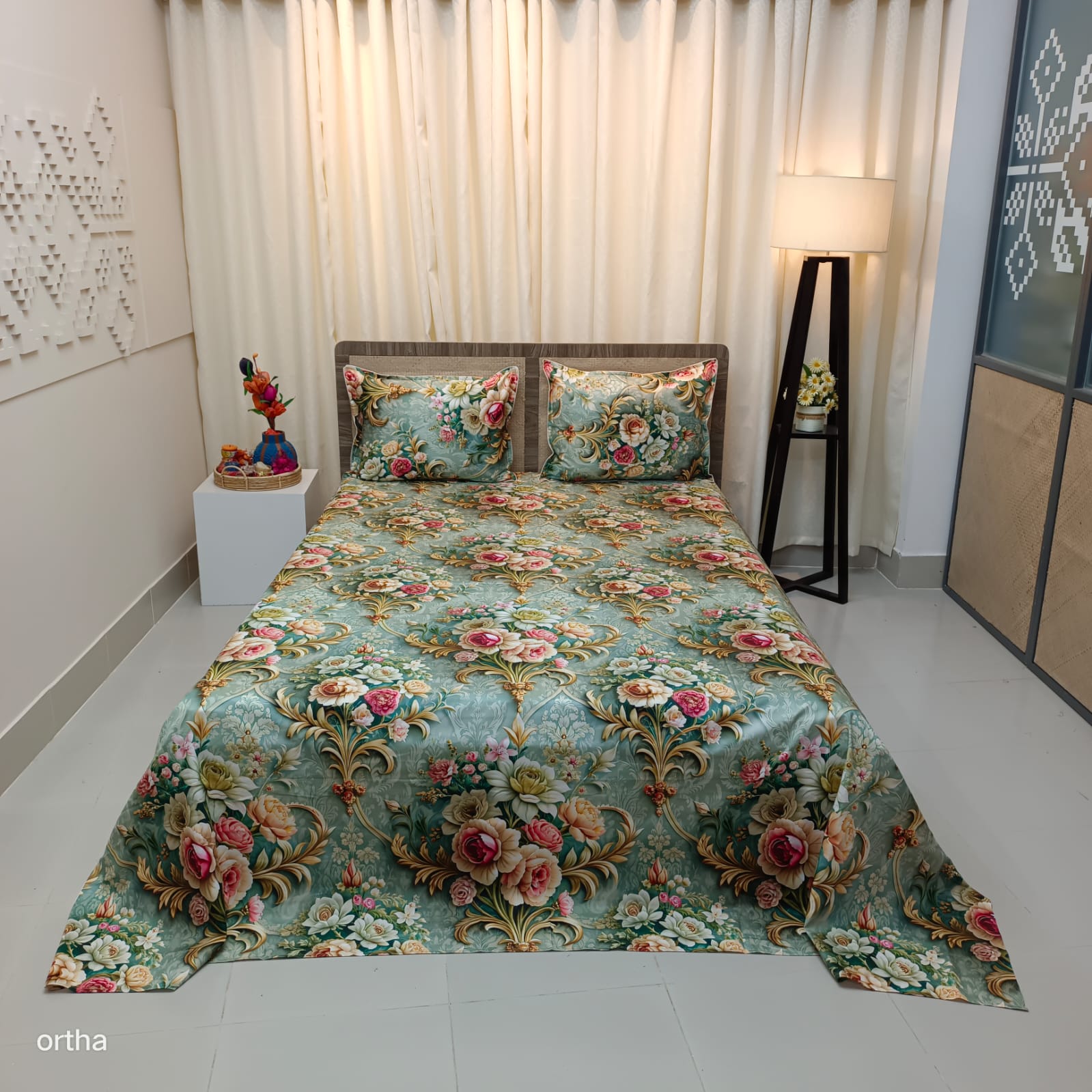 OLS Super King Size High End Cotton 3D Printed Bedsheet