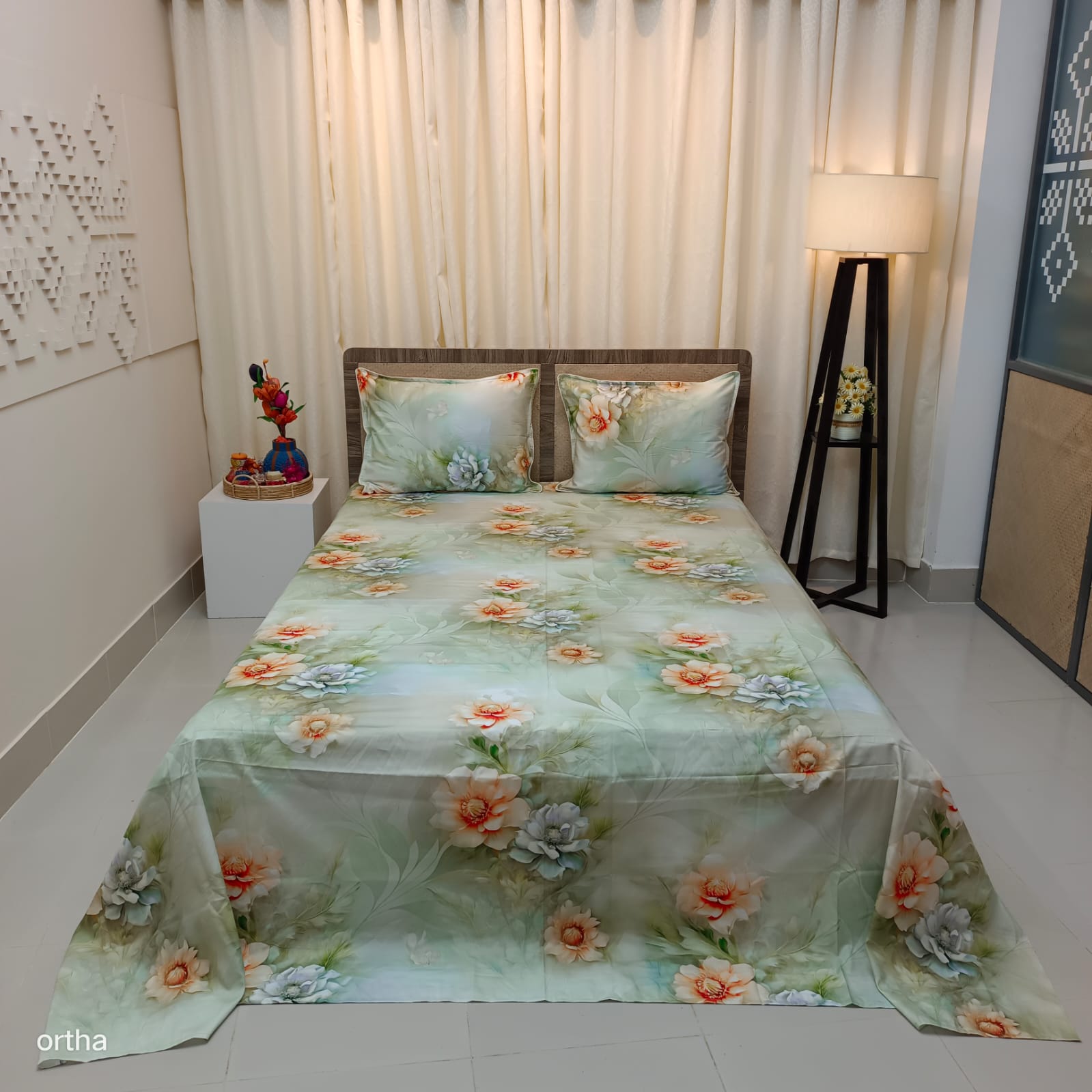 OLS Super King Size High End Cotton 3D Printed Bedsheet