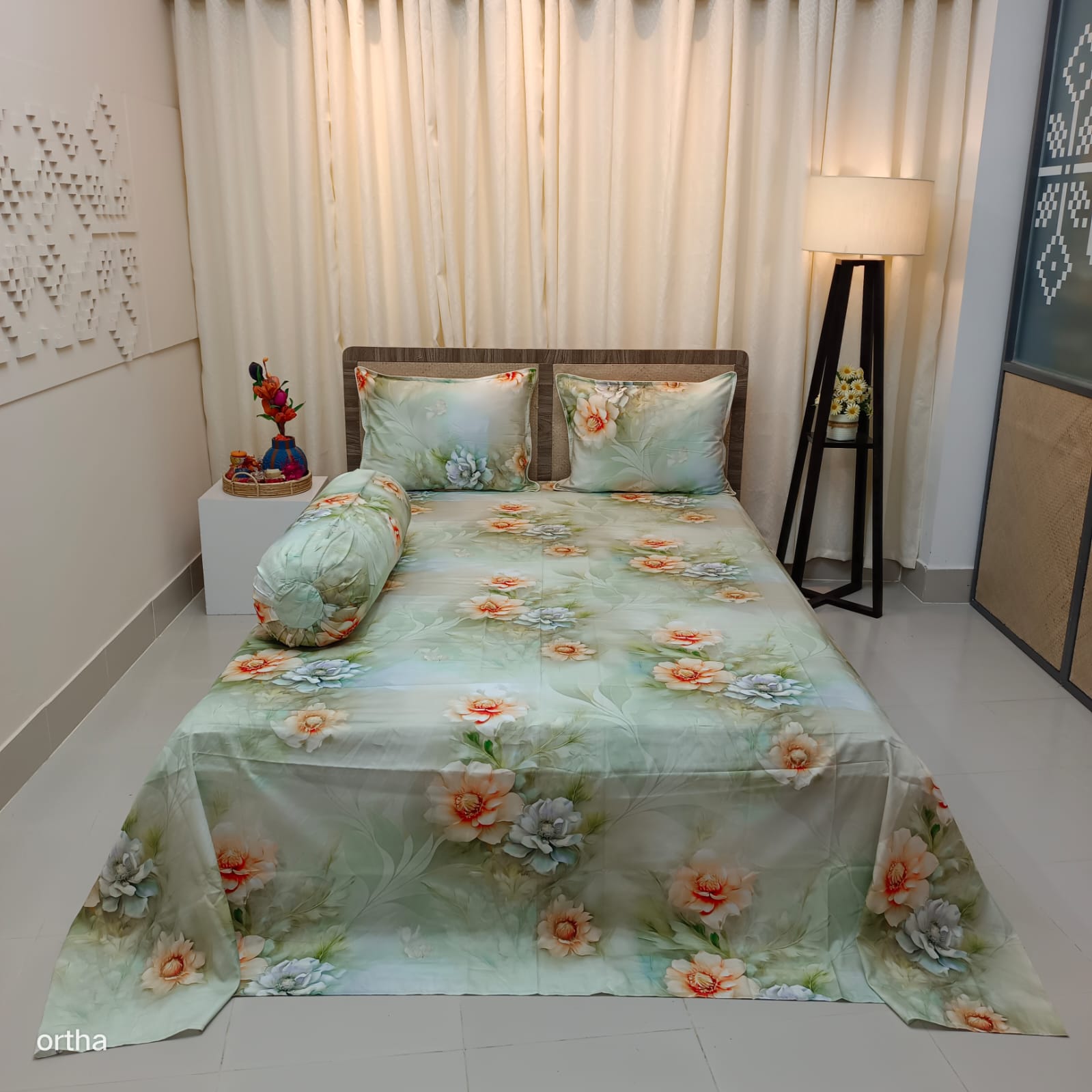OLS Super King Size High End Cotton 3D Printed Bedsheet - 4Pecs Set