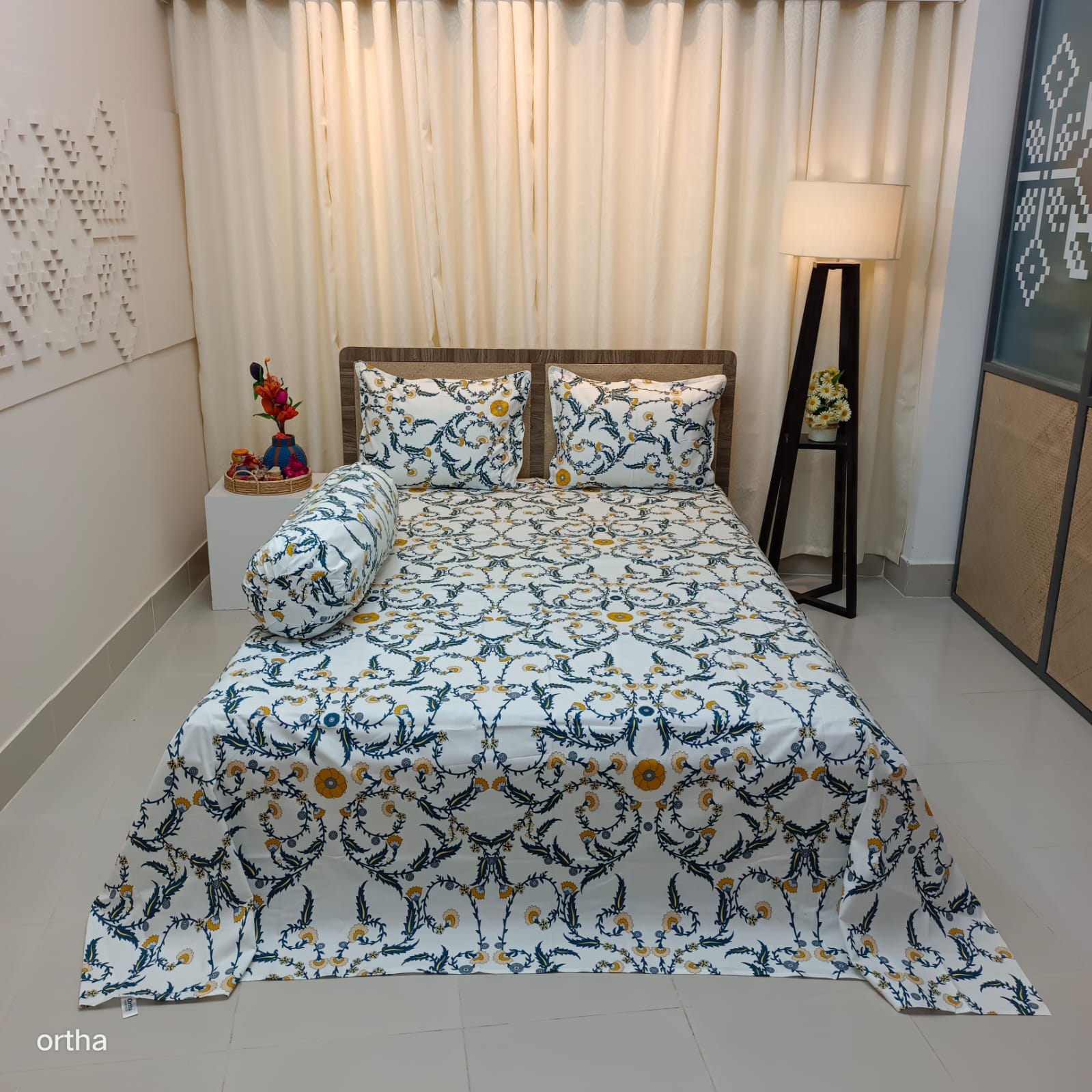 OLS Super King Size Luxury Twill Cotton Bedsheet - 4Pecs Set