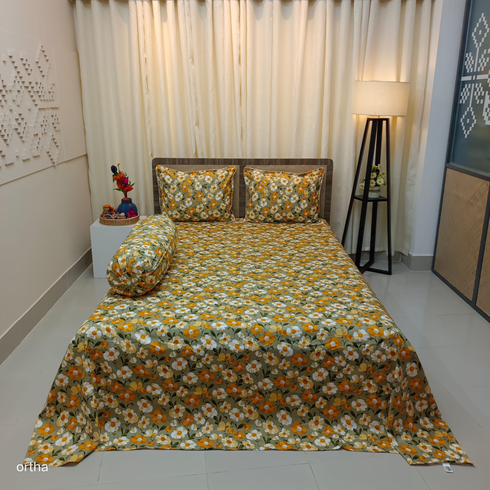 OLS Super King Size Luxury Twill Cotton Bedsheet - 4Pecs Set