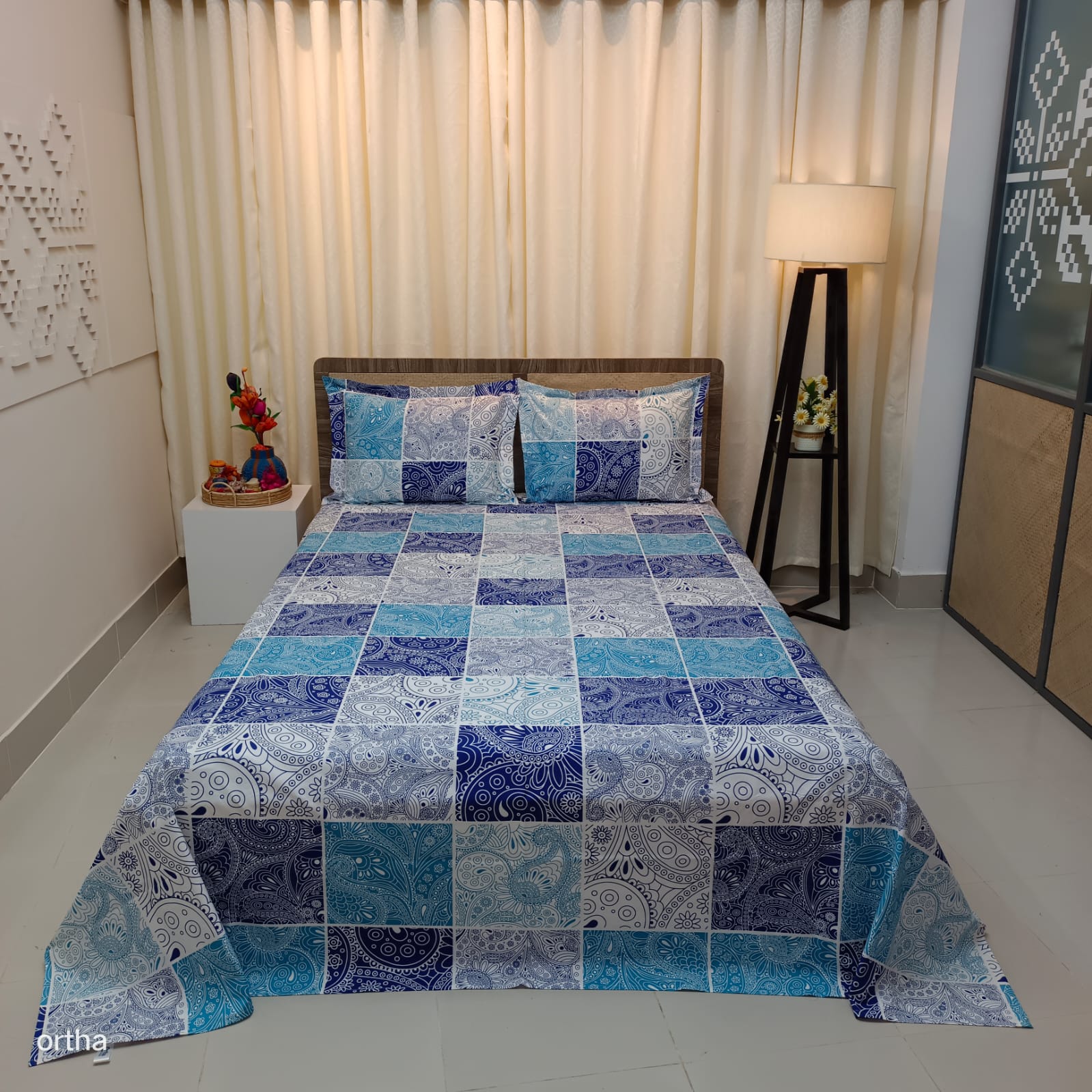 ORTHA EXCLUSIVE COTTON KING SIZE BEDSHEET – 3 PECS SET – NAKSHA