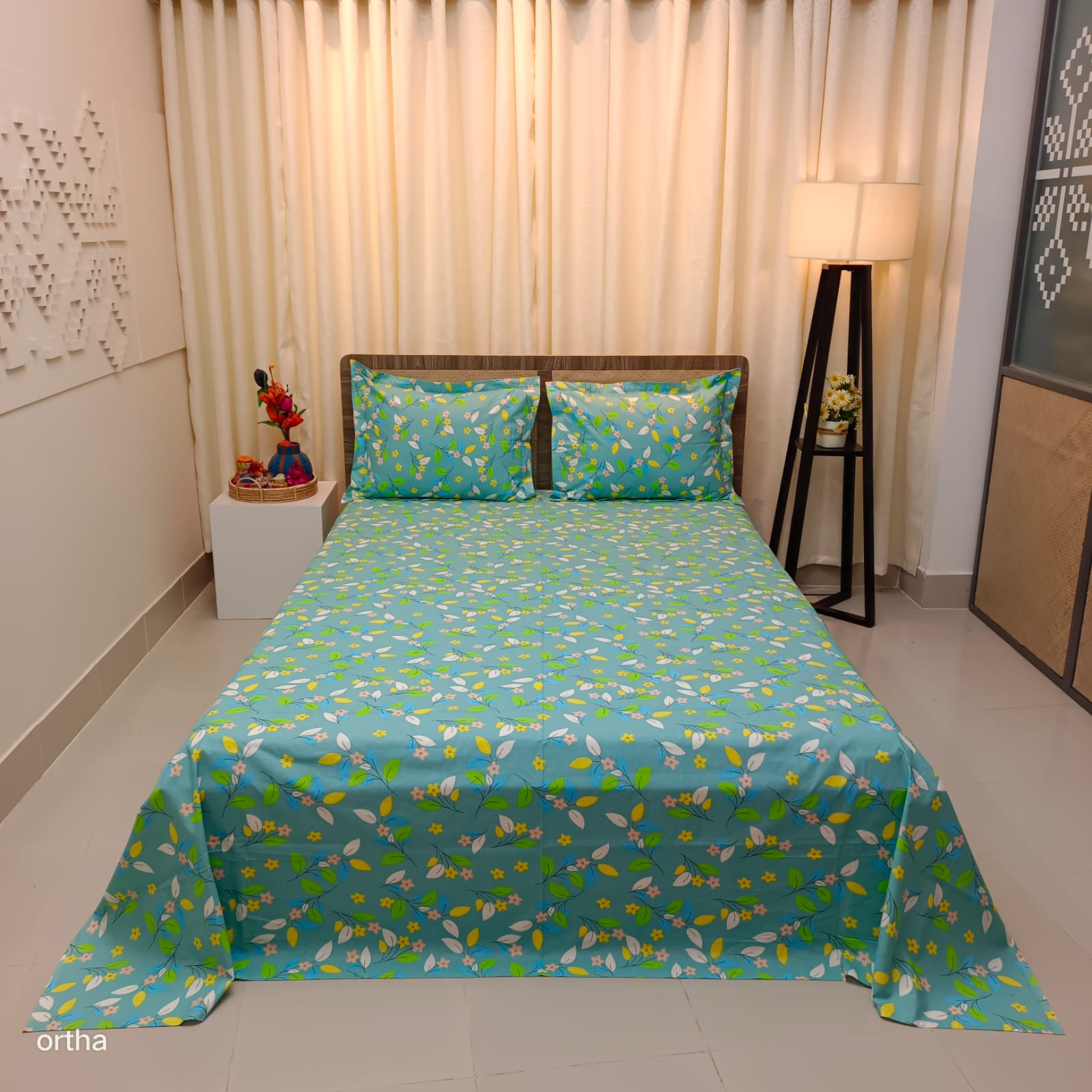 ORTHA EXCLUSIVE COTTON KING SIZE BEDSHEET – 3 PECS SET – GREEN