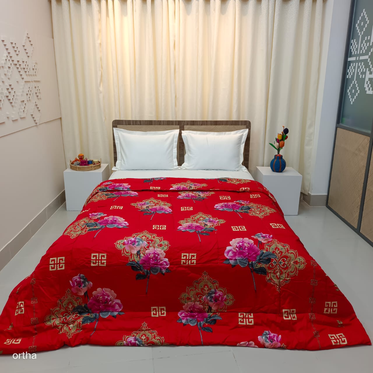 Finest Quality King Size Ortha Luxury Comforter (7 X 7.5 Feet) - Feather Touch Padding - China Red