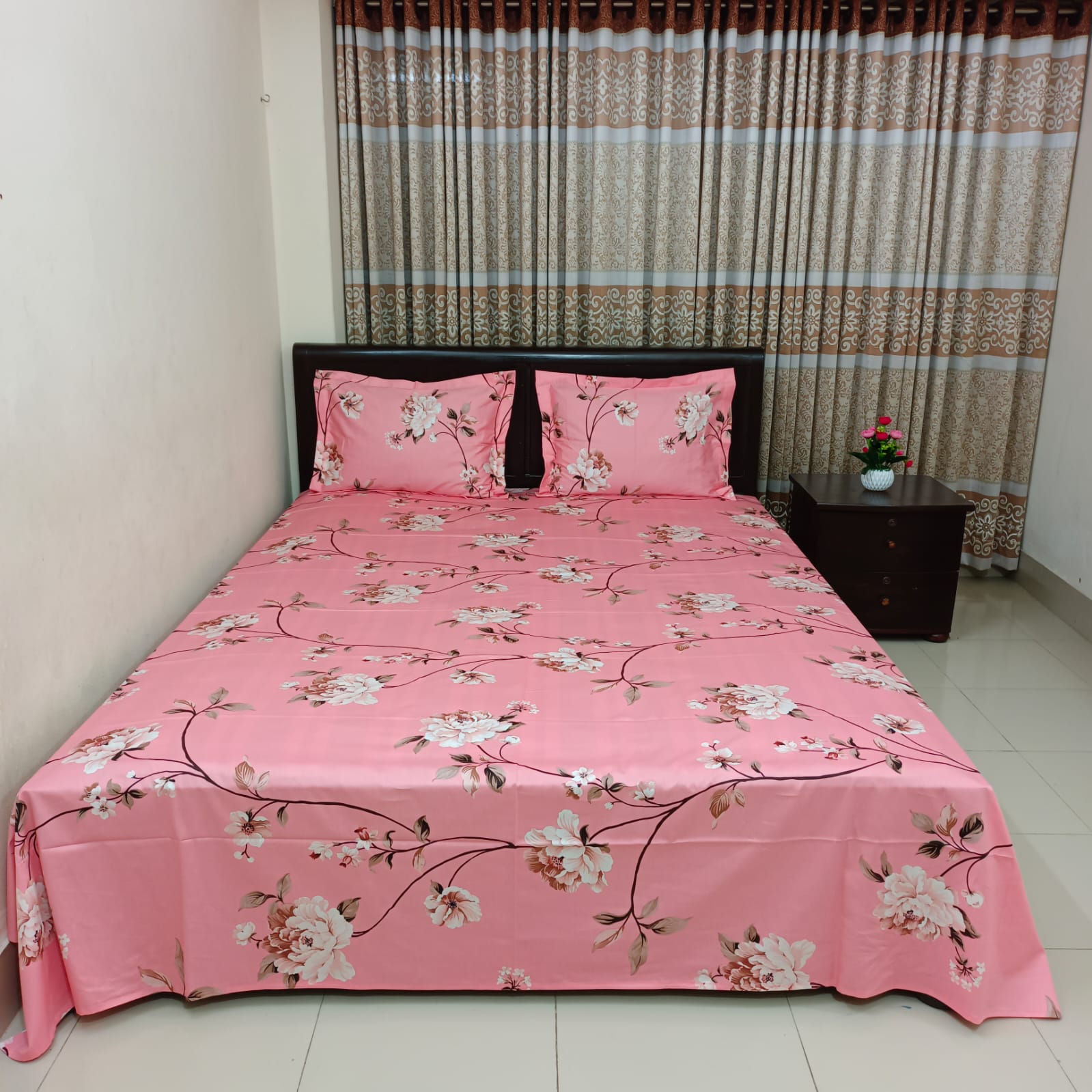Luxury Twill Cotton Ortha Bedsheet – King Size – 3Pecs Set - Lota Pink