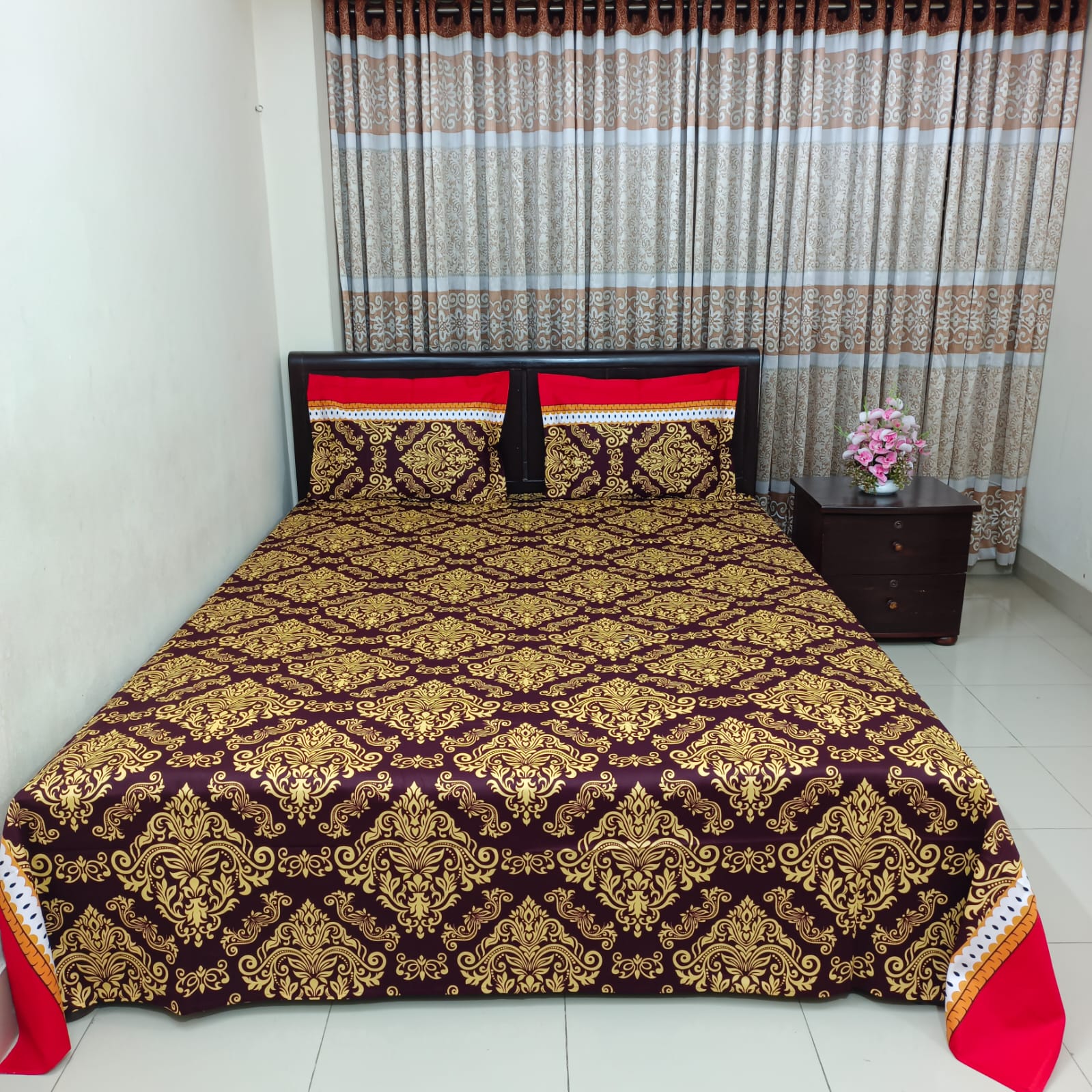 Luxury Twill Cotton Ortha Bedsheet – King Size – 3Pecs – Coffee Gold