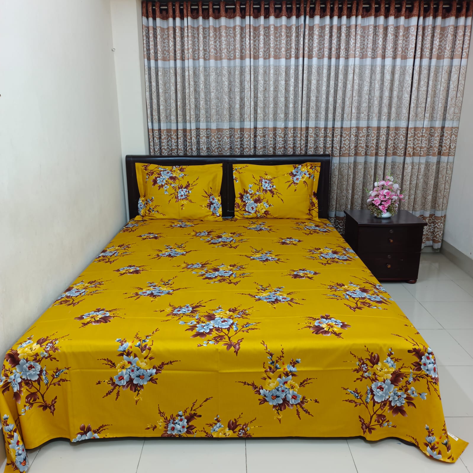 30/30 Count Luxury Exclusive Ortha Bedsheet – King Size – 3 Pecs Set - Deep Mustered