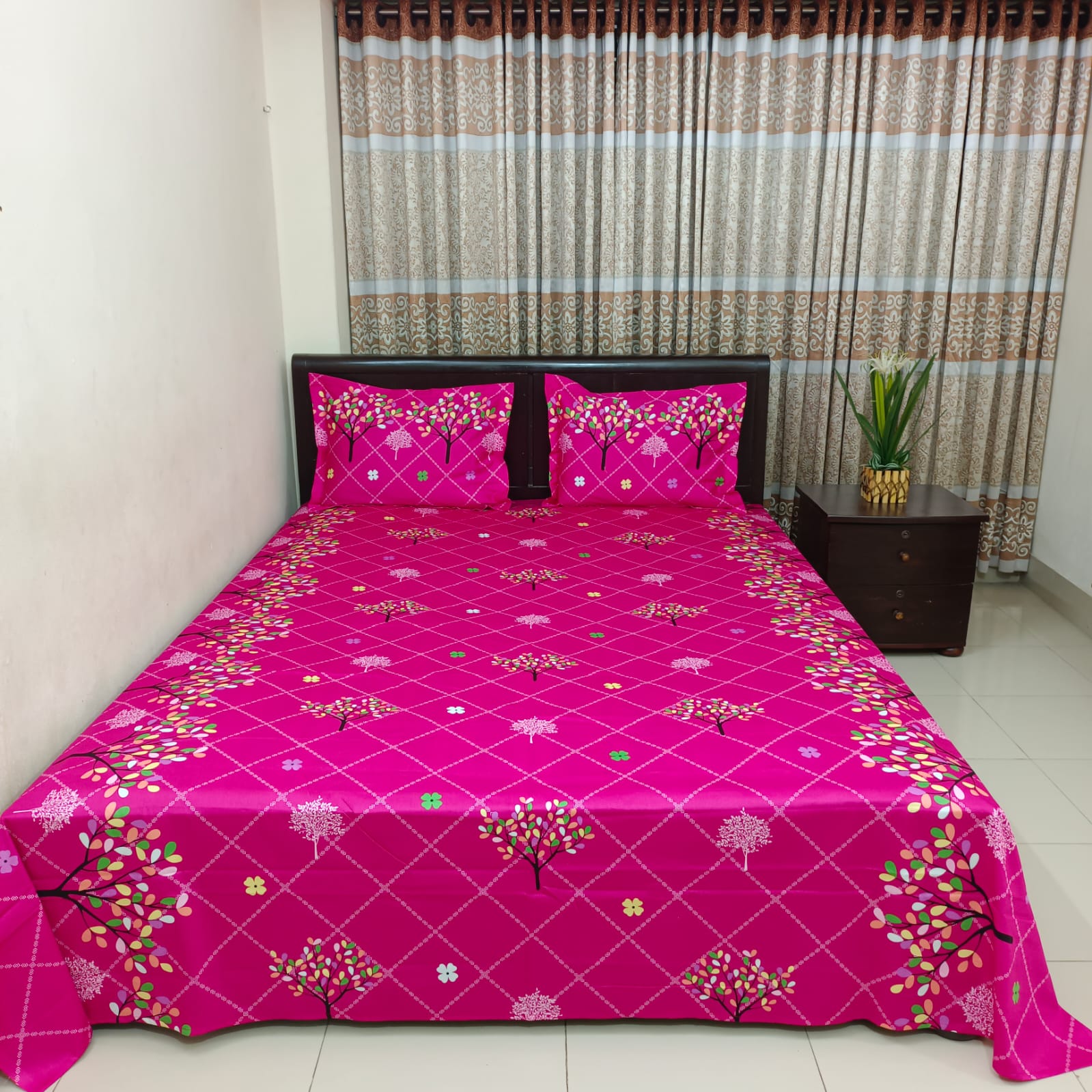 Luxury Twill Cotton Ortha Bedsheet – King Size – 3Pecs – Magenta