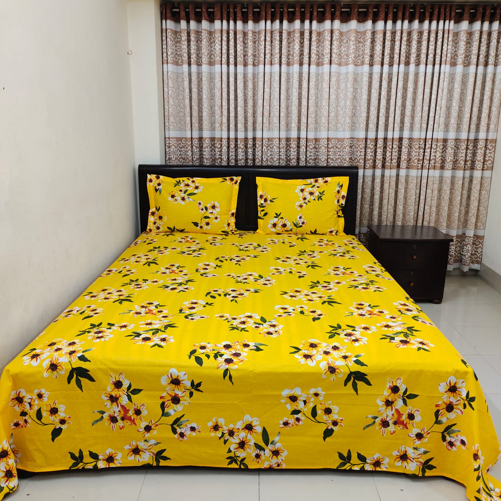 ORTHA KING SIZE DOUBLE BEDSHEET – 3 PECS SET – MIXED COTTON - MUSTERED