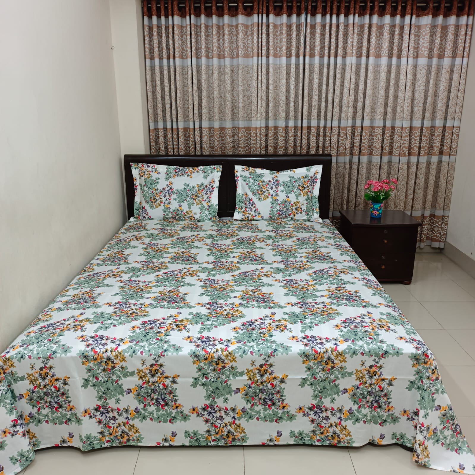 Luxury Twill Cotton Ortha Bedsheet – King Size – 3Pecs – Sheuli White