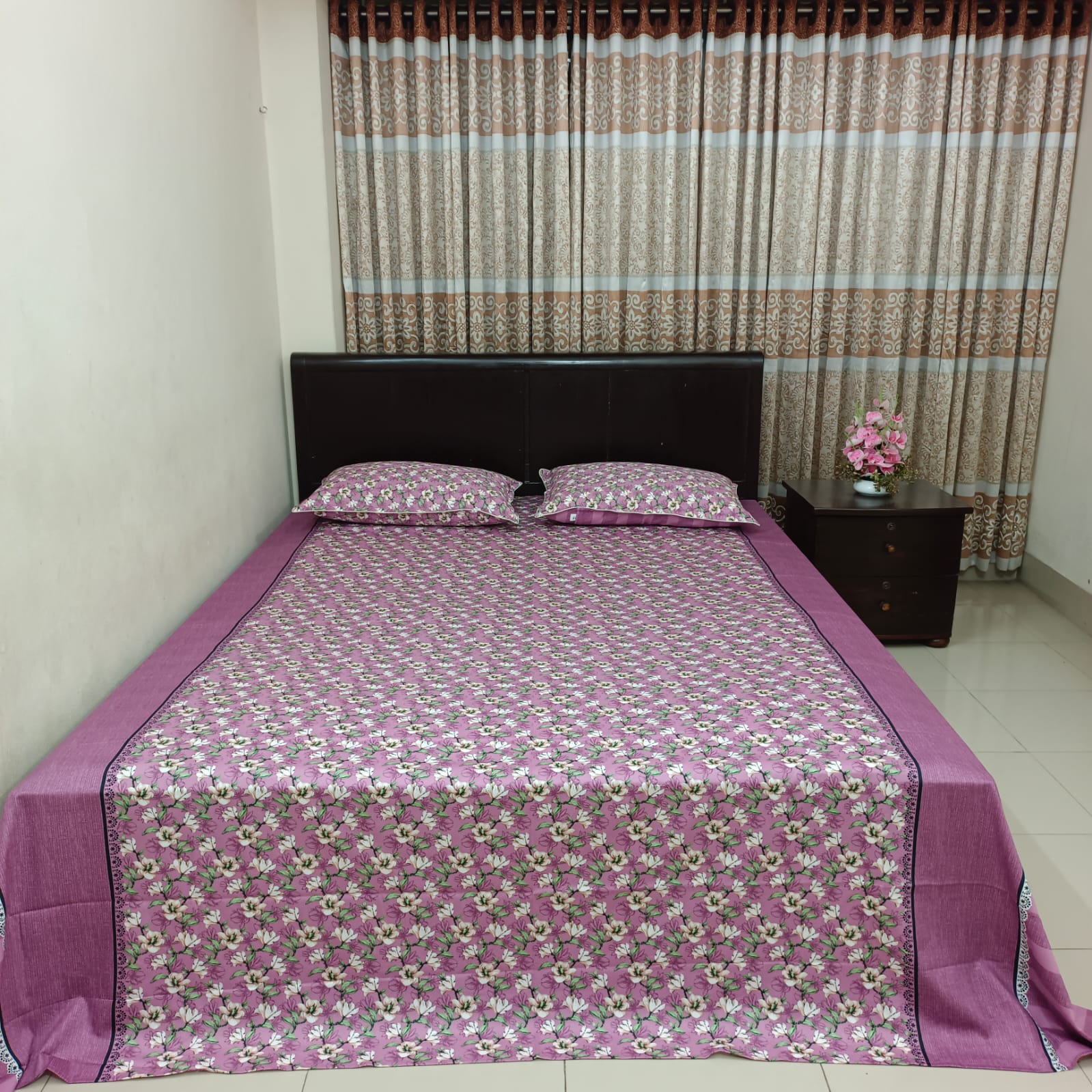 30/30 Count Luxury Exclusive Ortha Bedsheet – King Size – 3 Pecs Set – Purple Peri