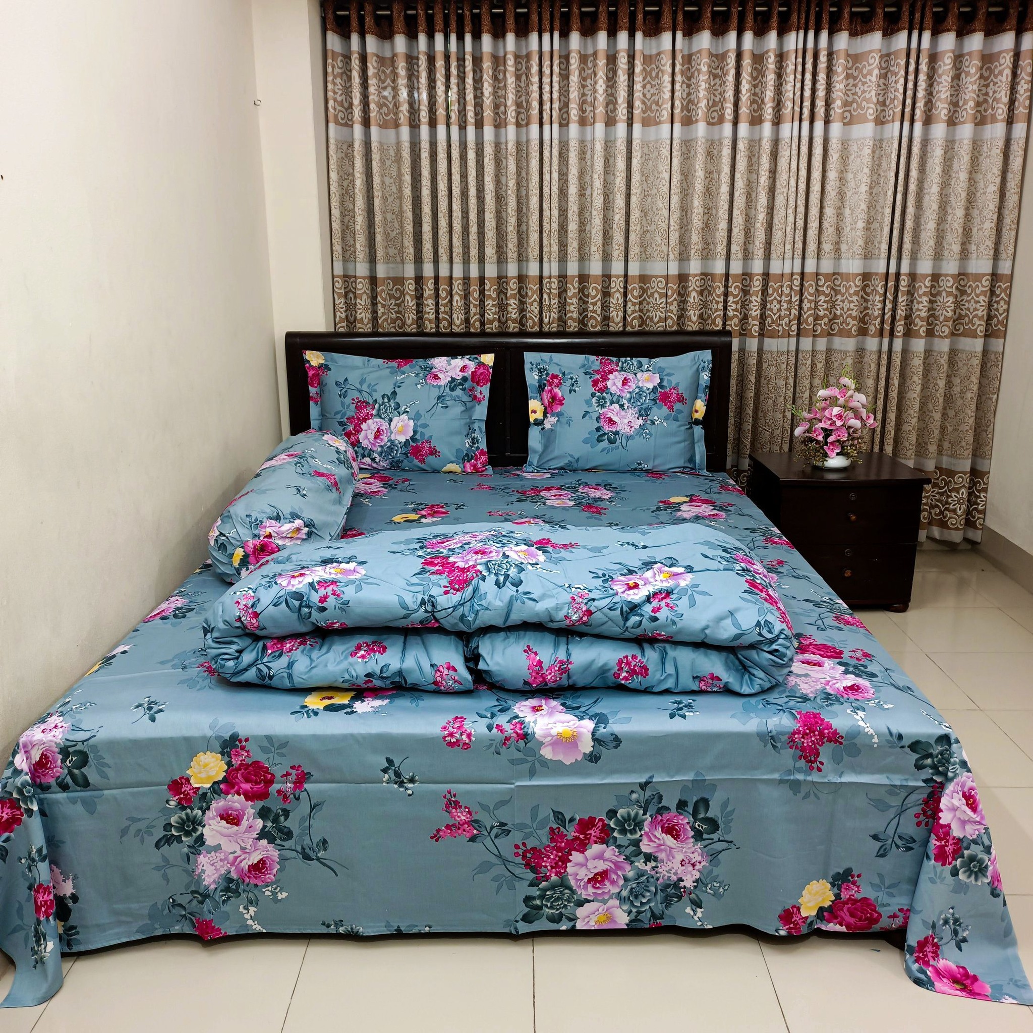 5 Pecs Ortha Luxury Couple Comforter Set (Ash Flora)