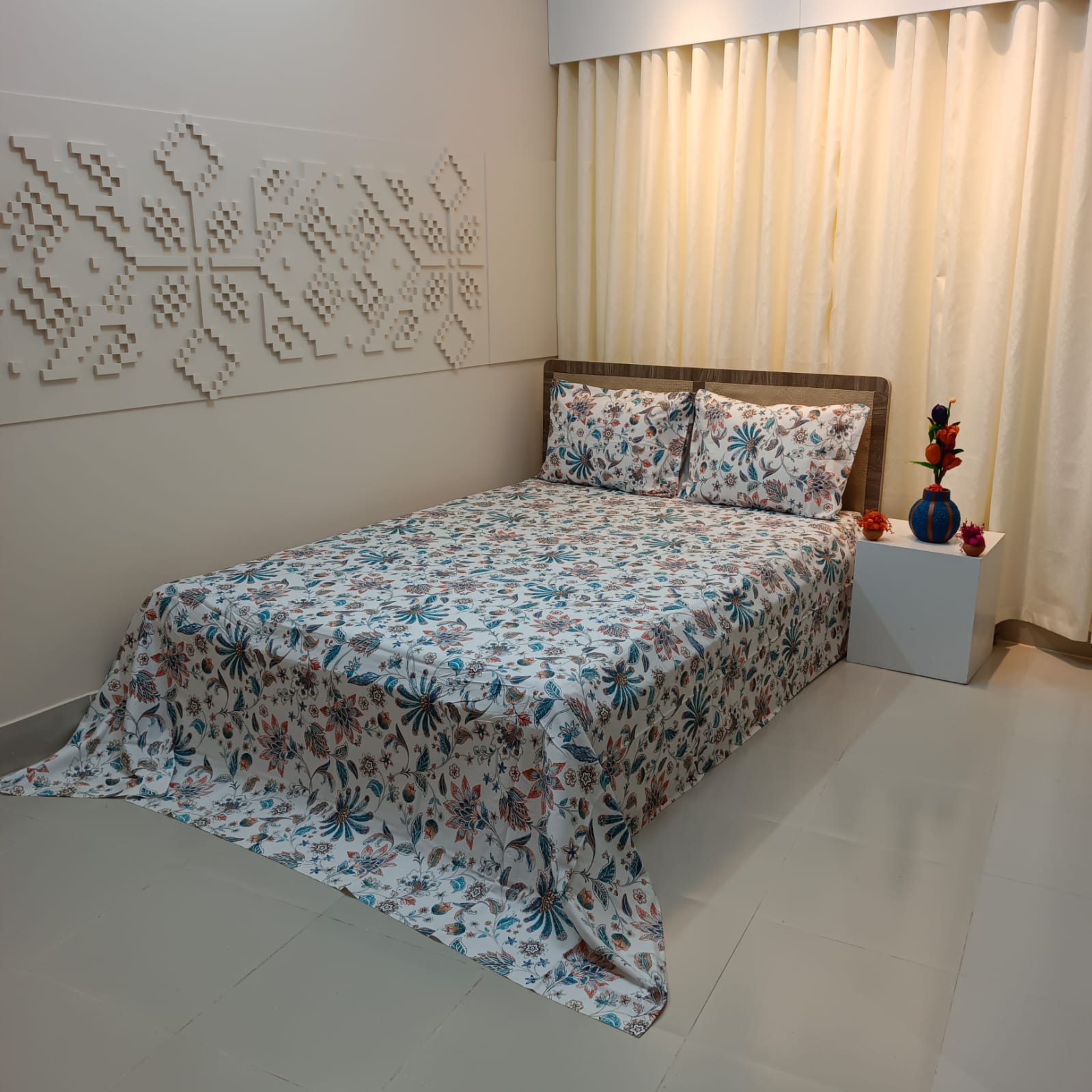 ORTHA EXPORT QUALITY SATIN COTTON KING SIZE DOUBLE BEDSHEET – 3 PECS SET – ADMIRAL WHITE